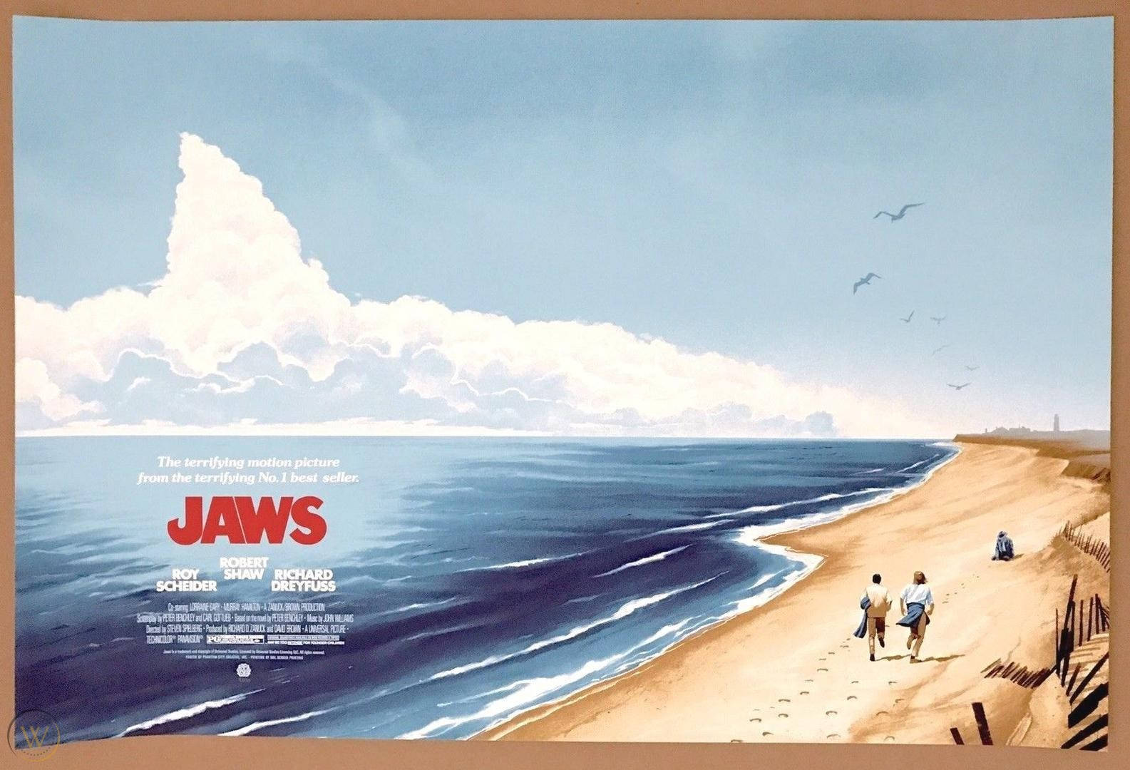 Jaws, vintage poster, sunlit beach, HD Desktop Wallpaper