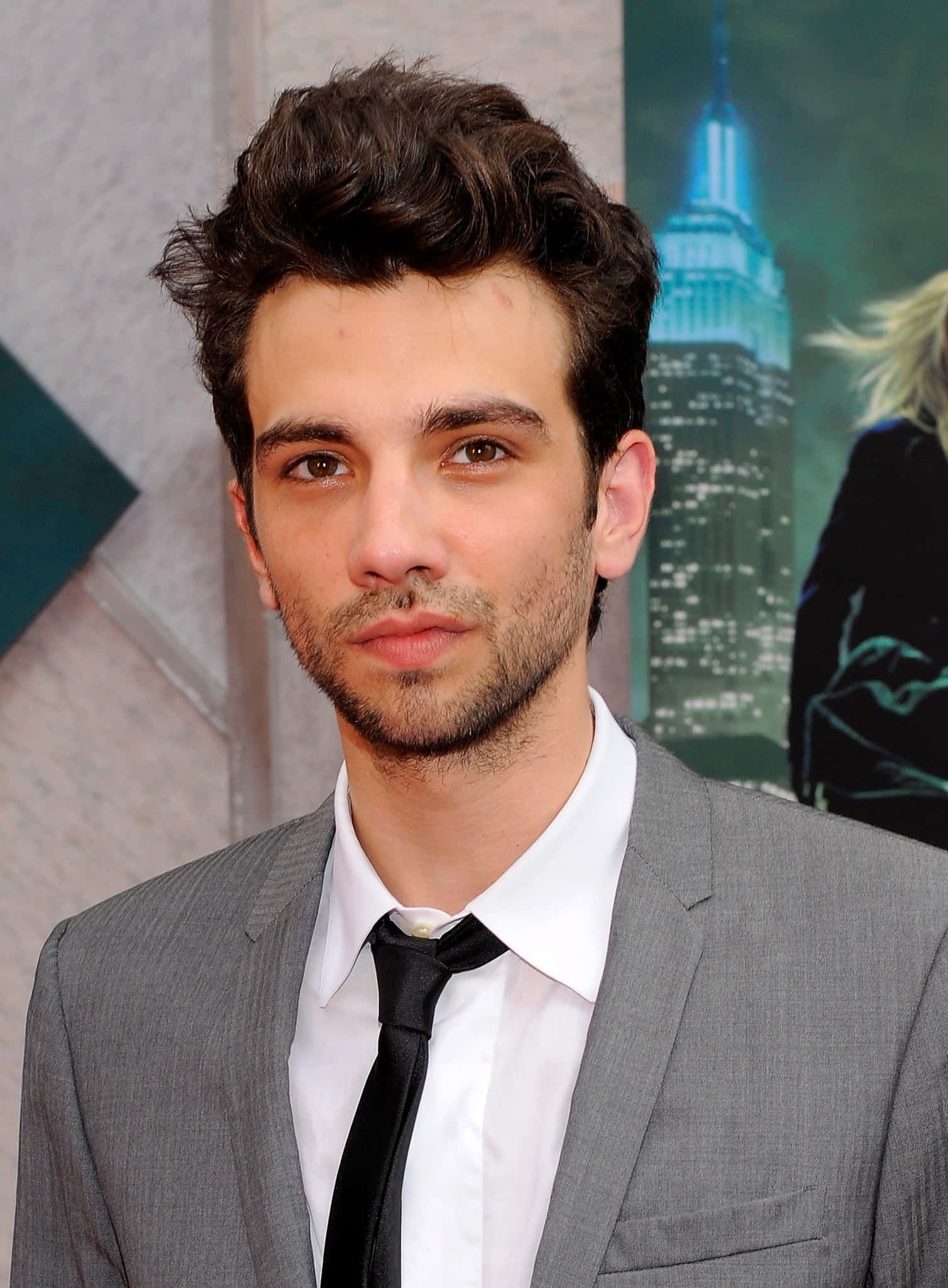 Jay Baruchel, gray suit, black tie, Full HD Phone Wallpaper