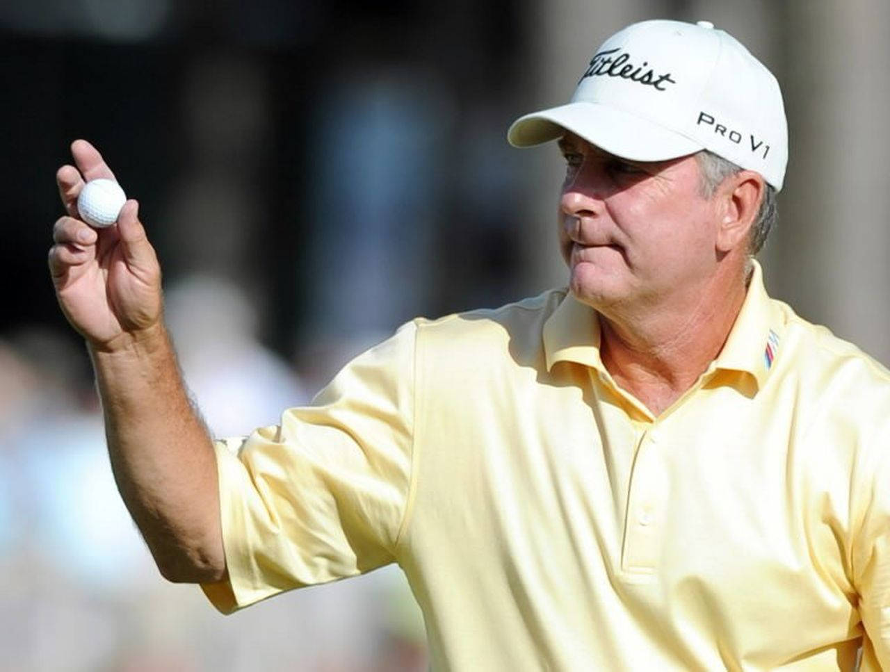 Jay Haas, yellow polo, white cap, HD Desktop Wallpaper