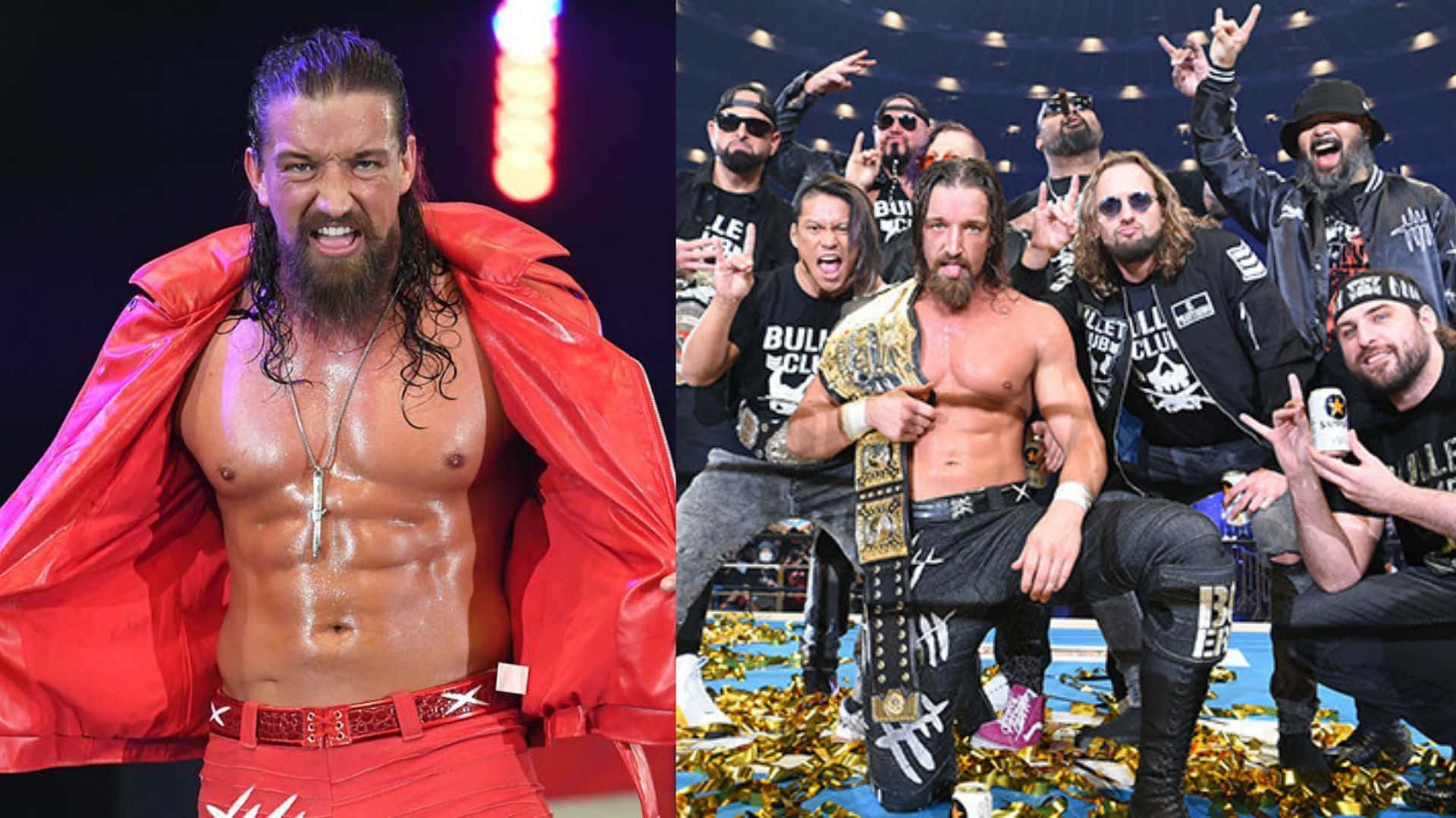 Jay White, red outfit, championship belts, Full HD Desktop Wallpaper