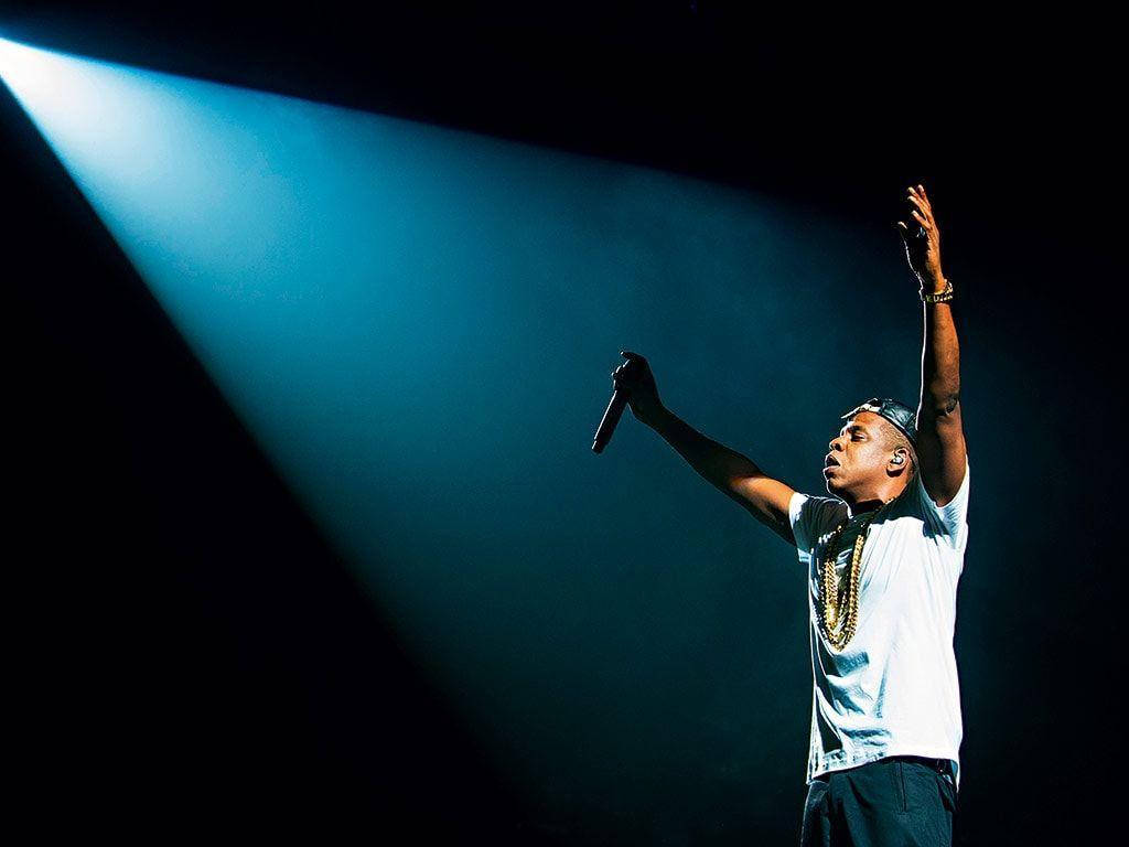 Jay-Z, blue spotlight, dark stage, SD Desktop Wallpaper