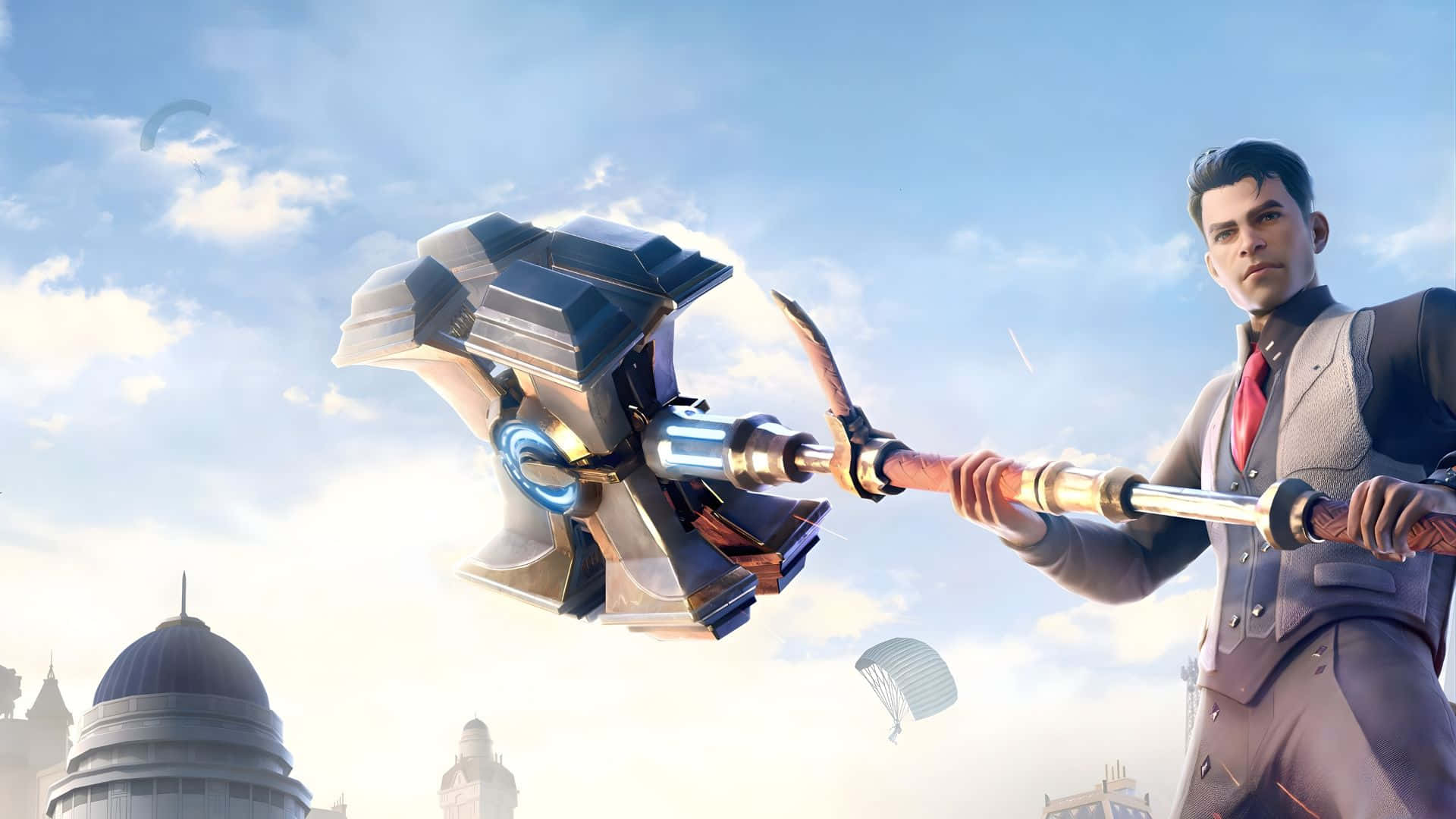 Jayce Arcane, glowing futuristic hammer, bright sky, Full HD Desktop Wallpaper
