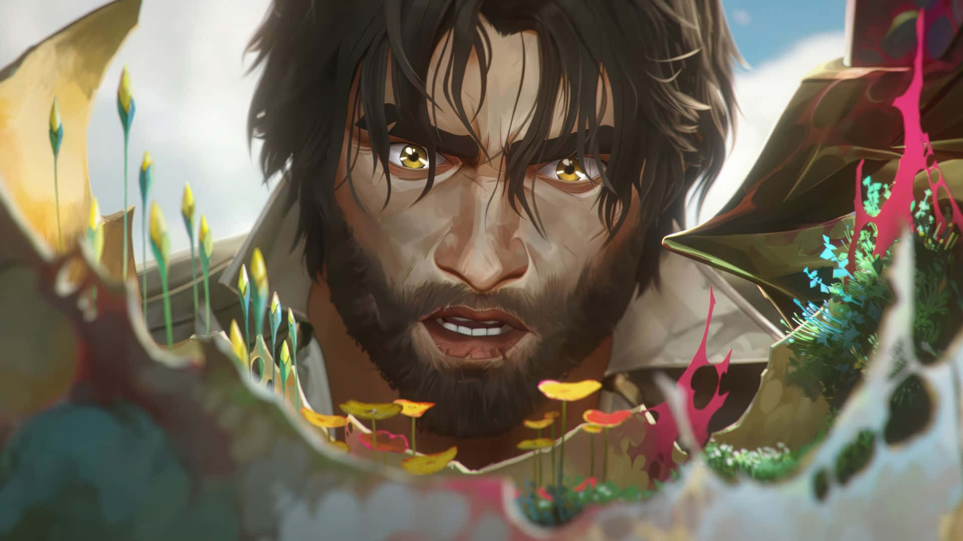 Jayce Arcane, golden eyes, fierce bearded man, Full HD Desktop Wallpaper