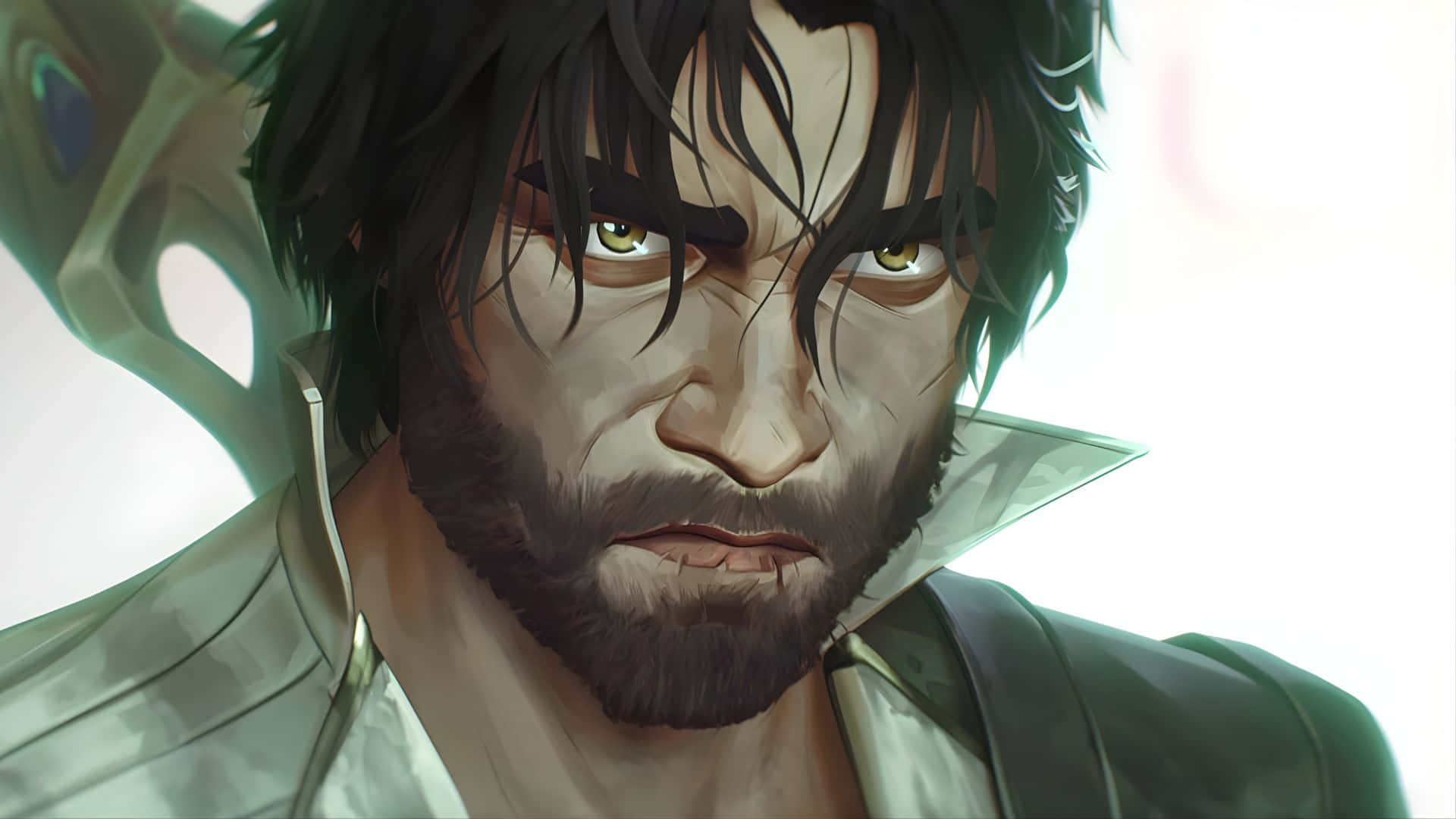 Jayce Arcane, bearded man, intense yellow eyes, Full HD Desktop Wallpaper