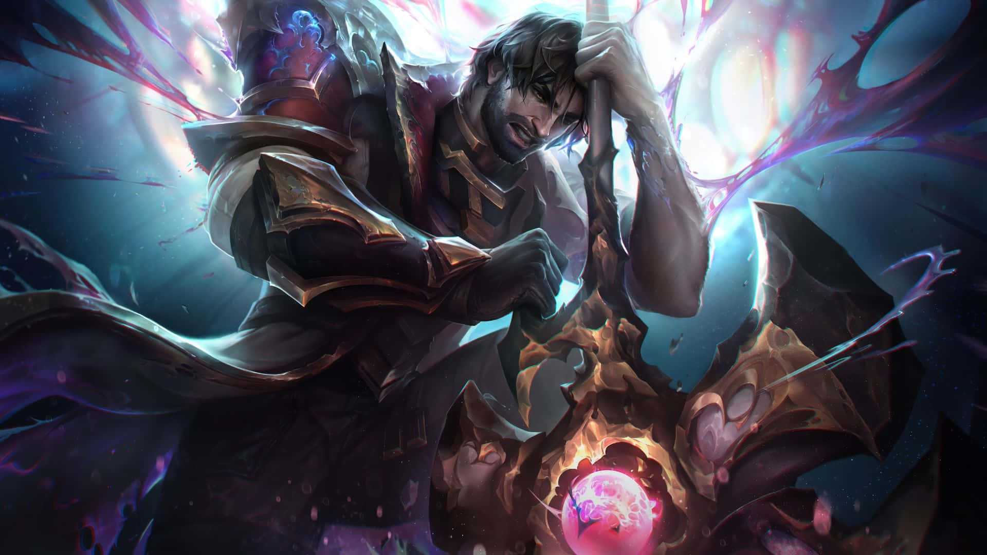 Jayce Arcane, glowing staff, cosmic energy, Full HD Desktop Wallpaper
