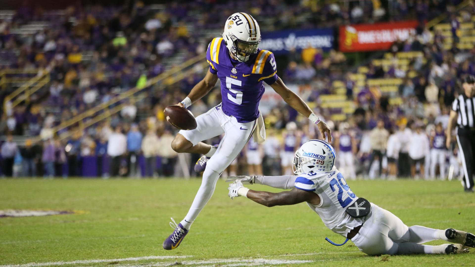 Jayden Daniels, purple and gold, white, Full HD Desktop Wallpaper