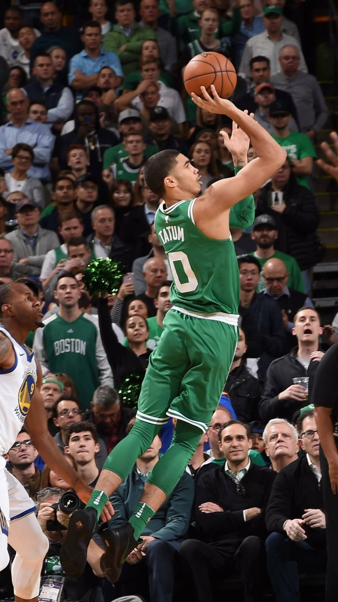 Jayson Tatum, mid air tear drop, green jersey, Full HD Phone Wallpaper