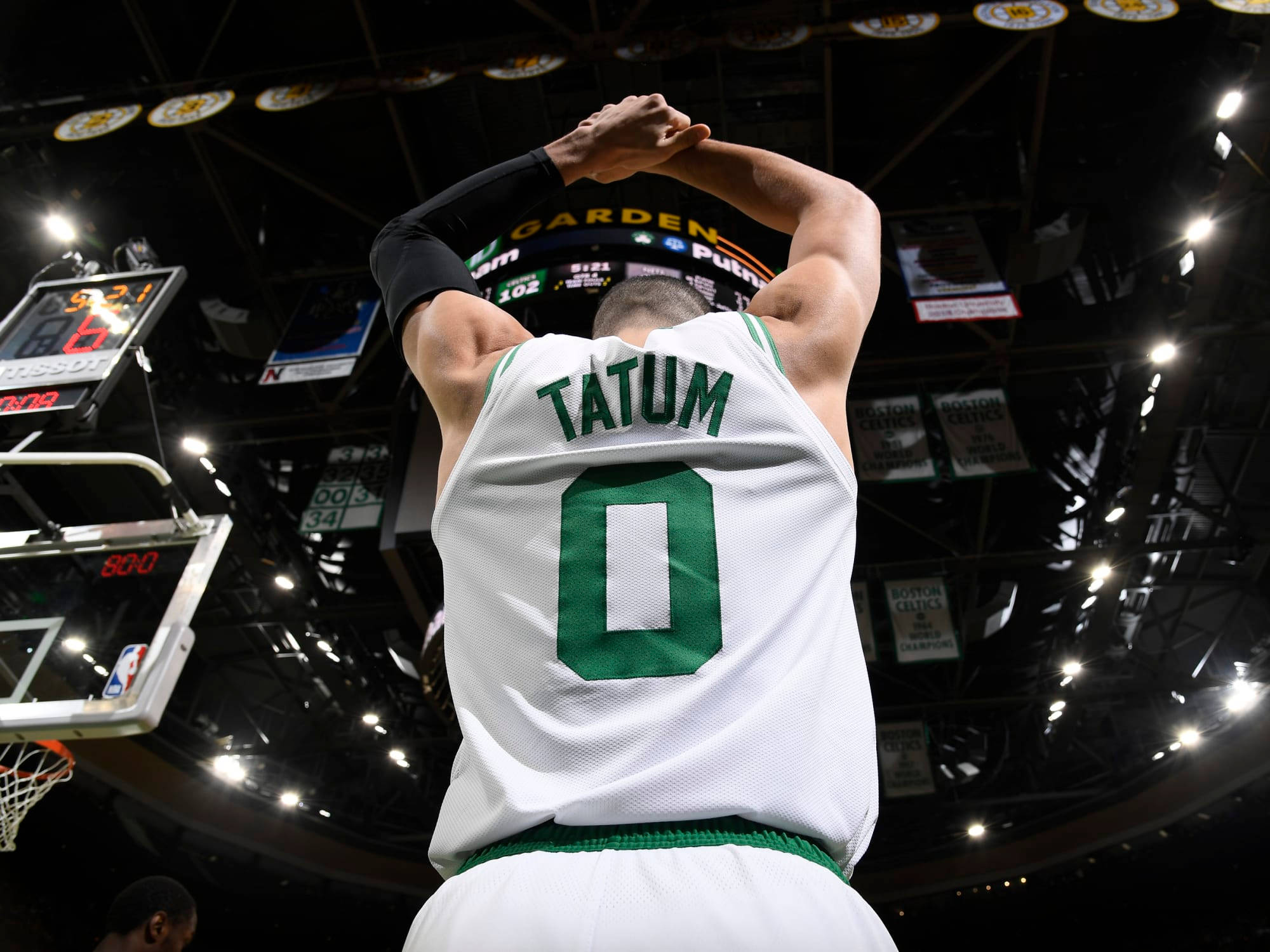 Jayson Tatum, TATUM 0, white and green jersey, Full HD Desktop Wallpaper