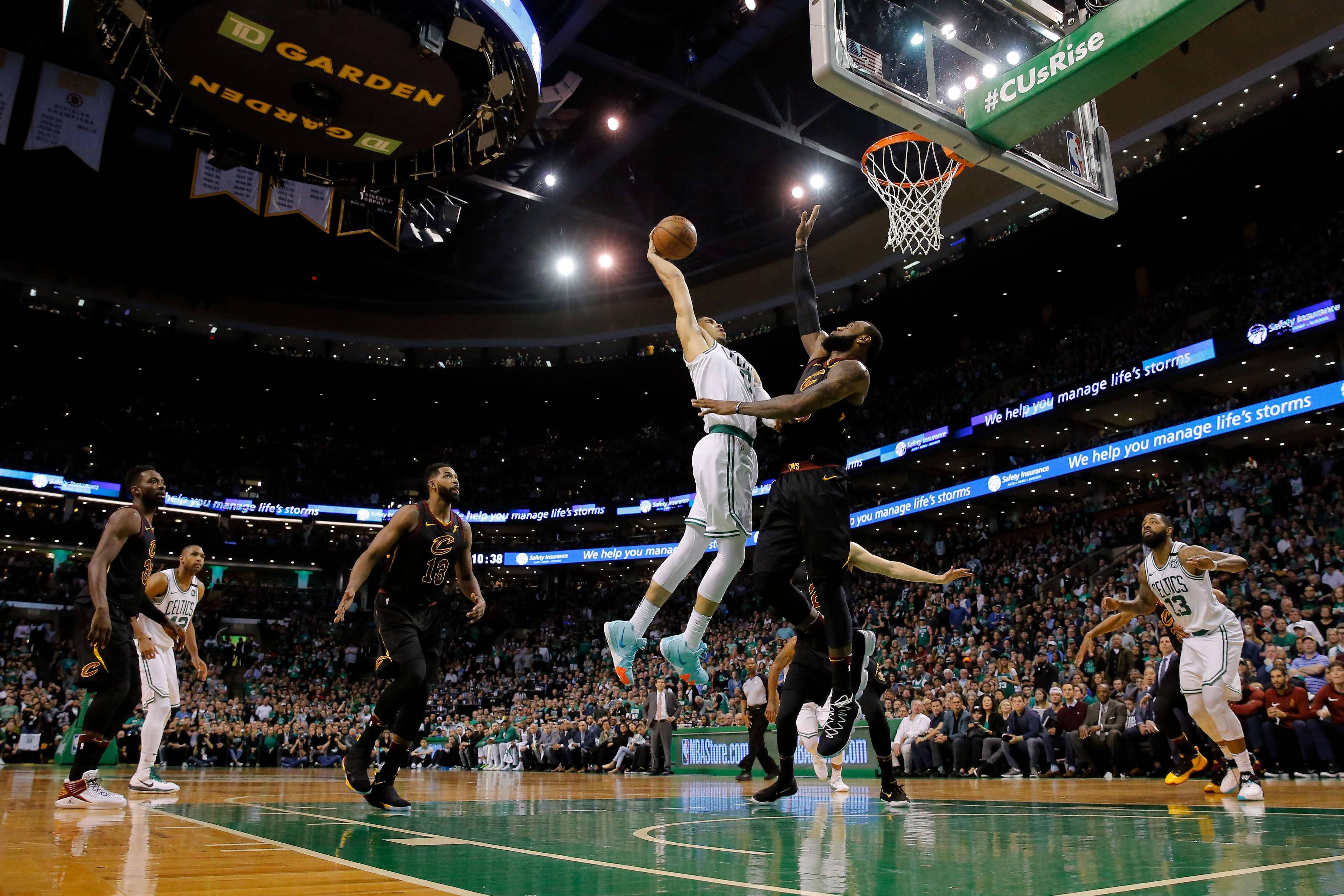 Jayson Tatum, white jersey, mid-air, 2K Desktop Wallpaper