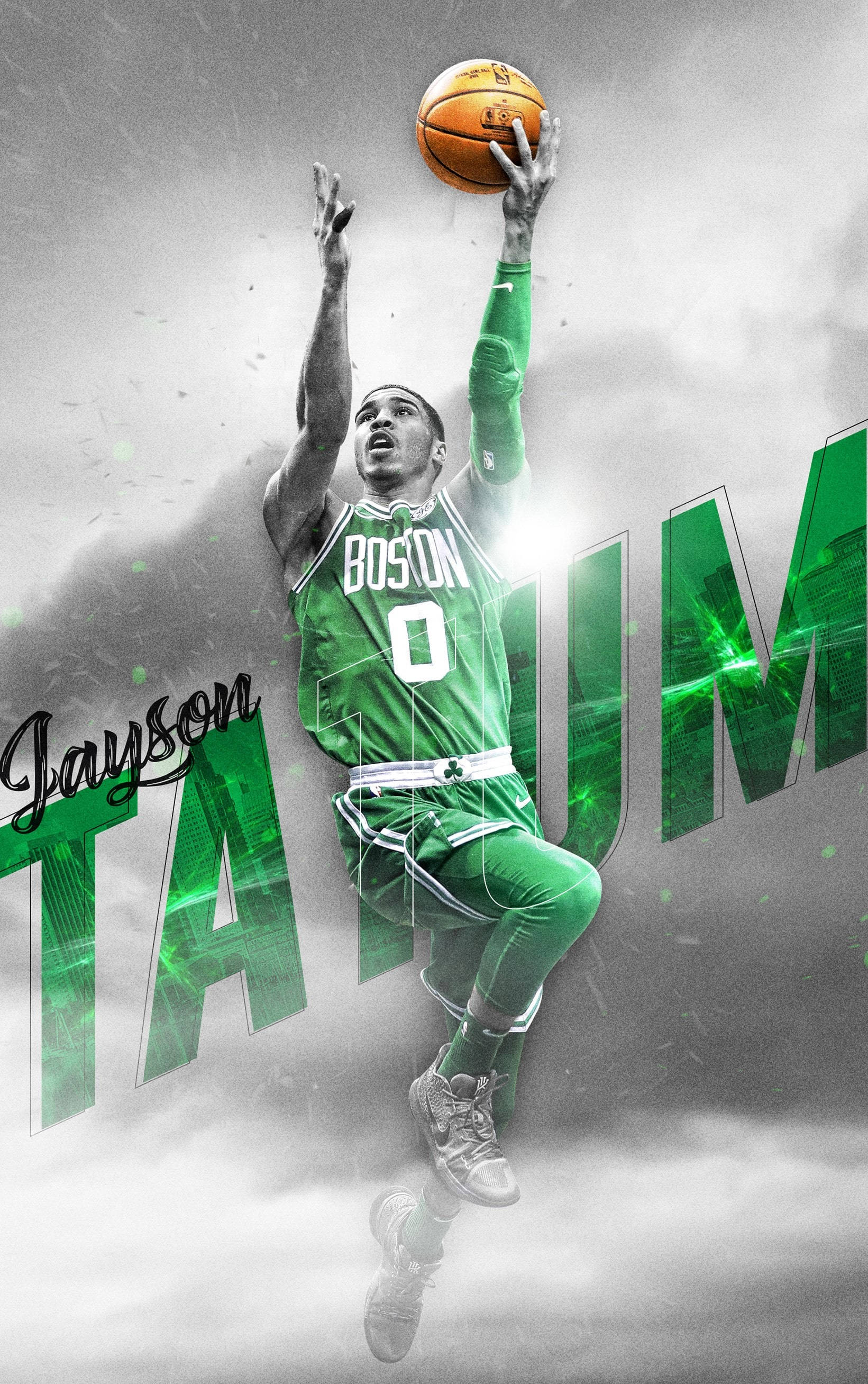 Jayson Tatum, green Boston Celtics jersey, dunk a basketball, 2K Phone Wallpaper