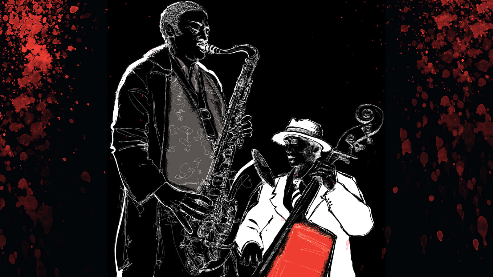 saxophone, double bass, silhouette, HD Desktop Wallpaper
