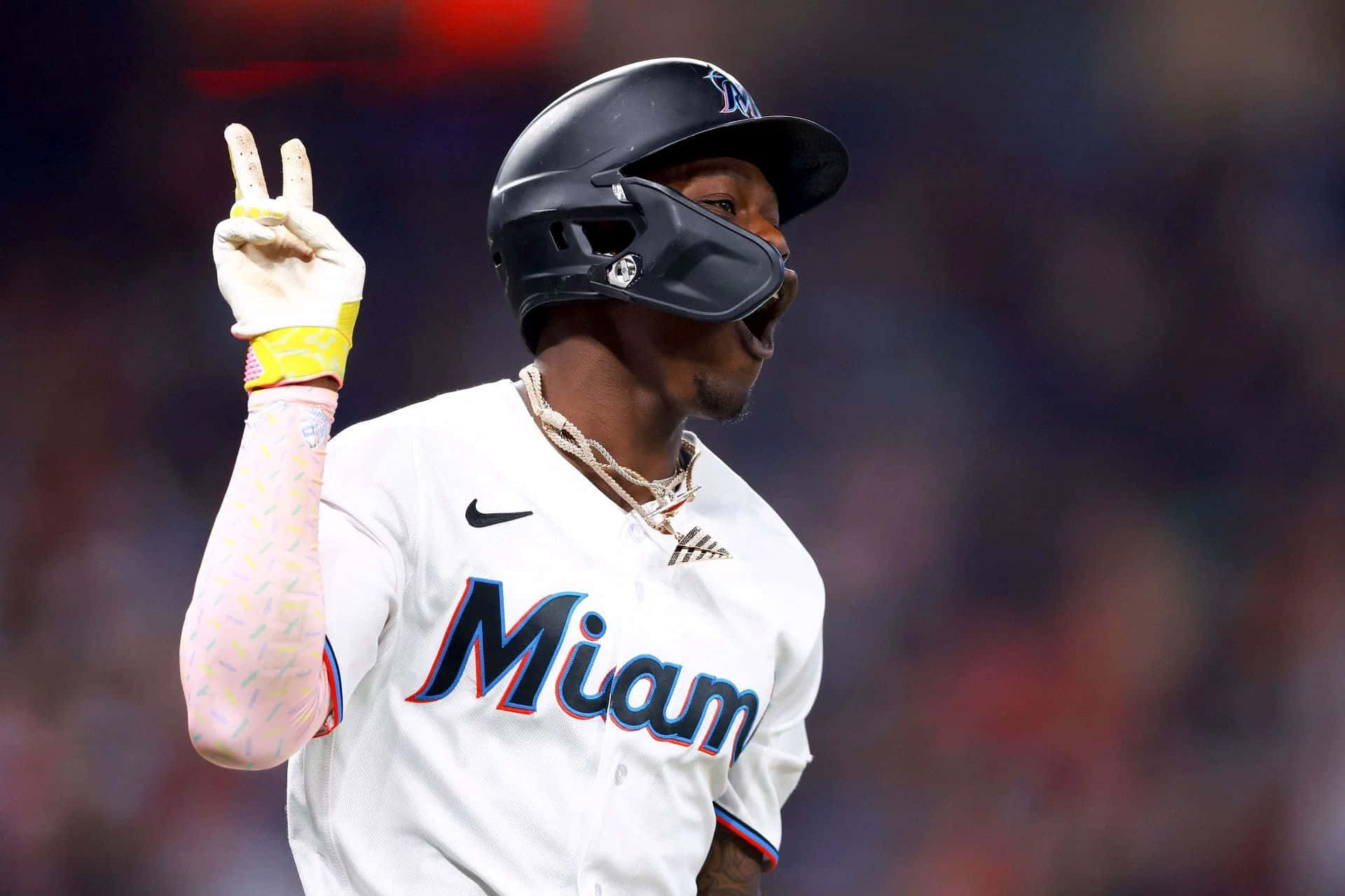 Jazz Chisholm Jr, white uniform, black helmet, Full HD Desktop Wallpaper