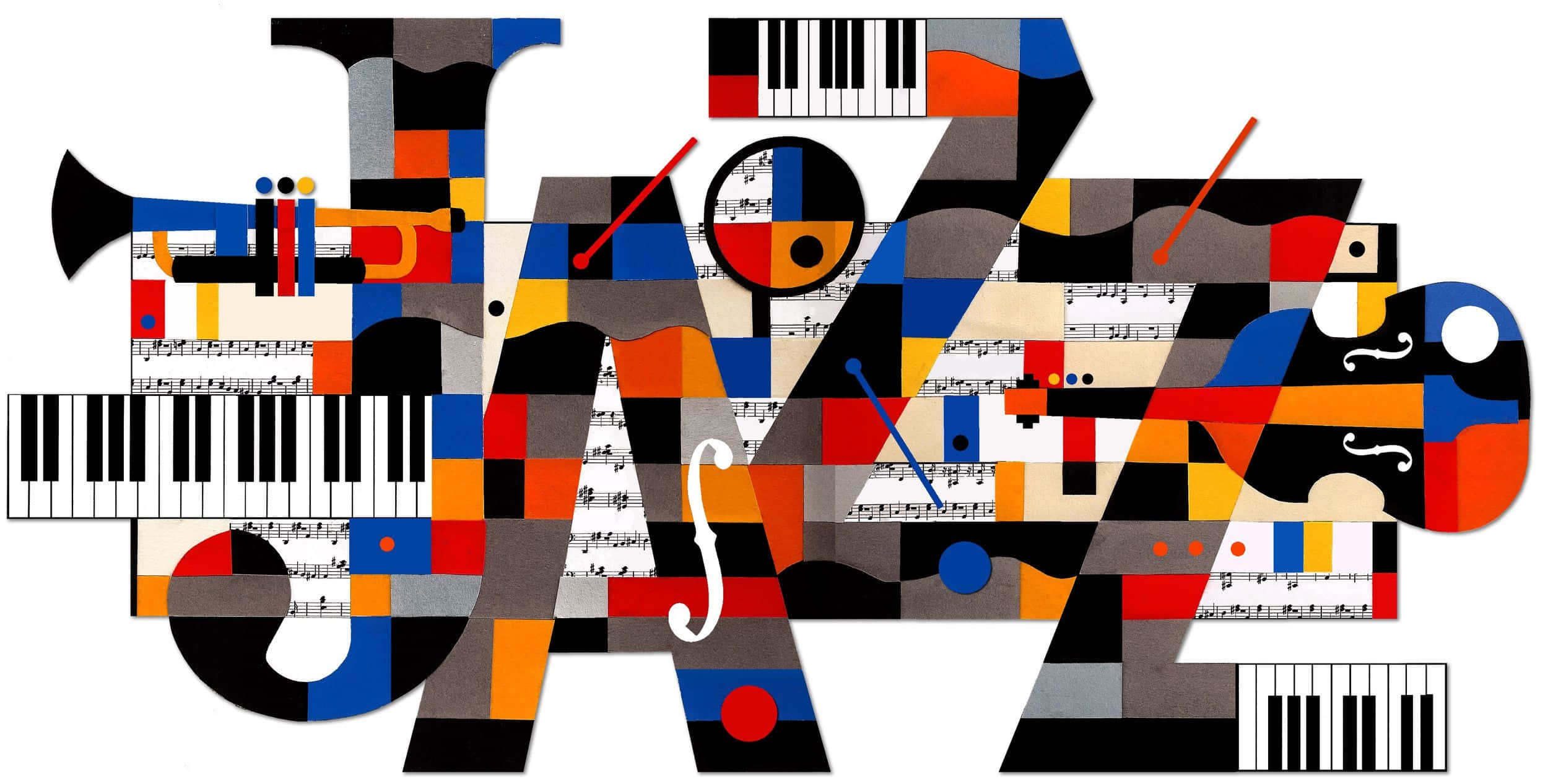 JAZZ, geometric shapes, musical notes, Full HD Desktop Wallpaper