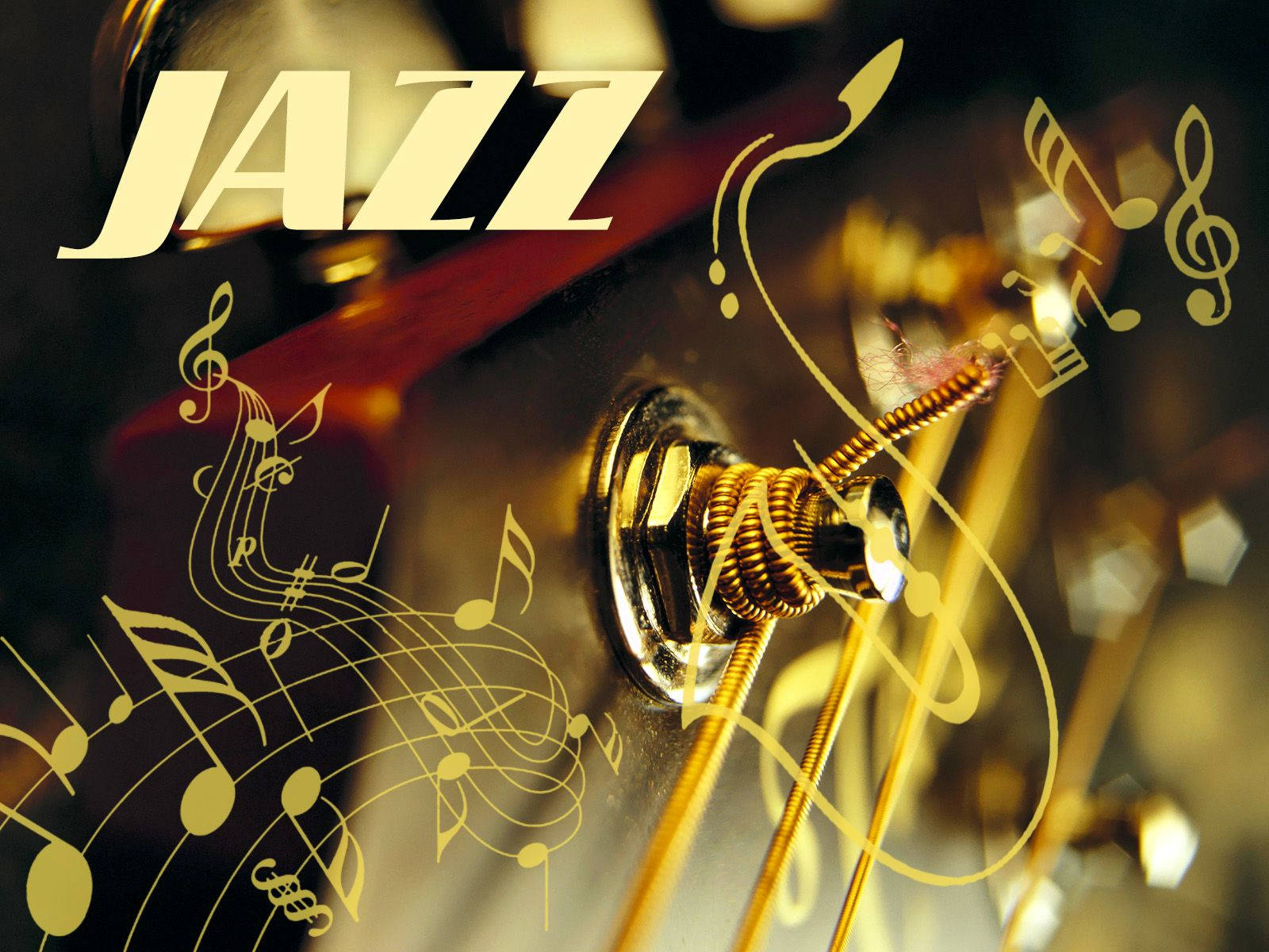 JAZZ, golden musical notes, guitar tuning peg, HD Desktop Wallpaper