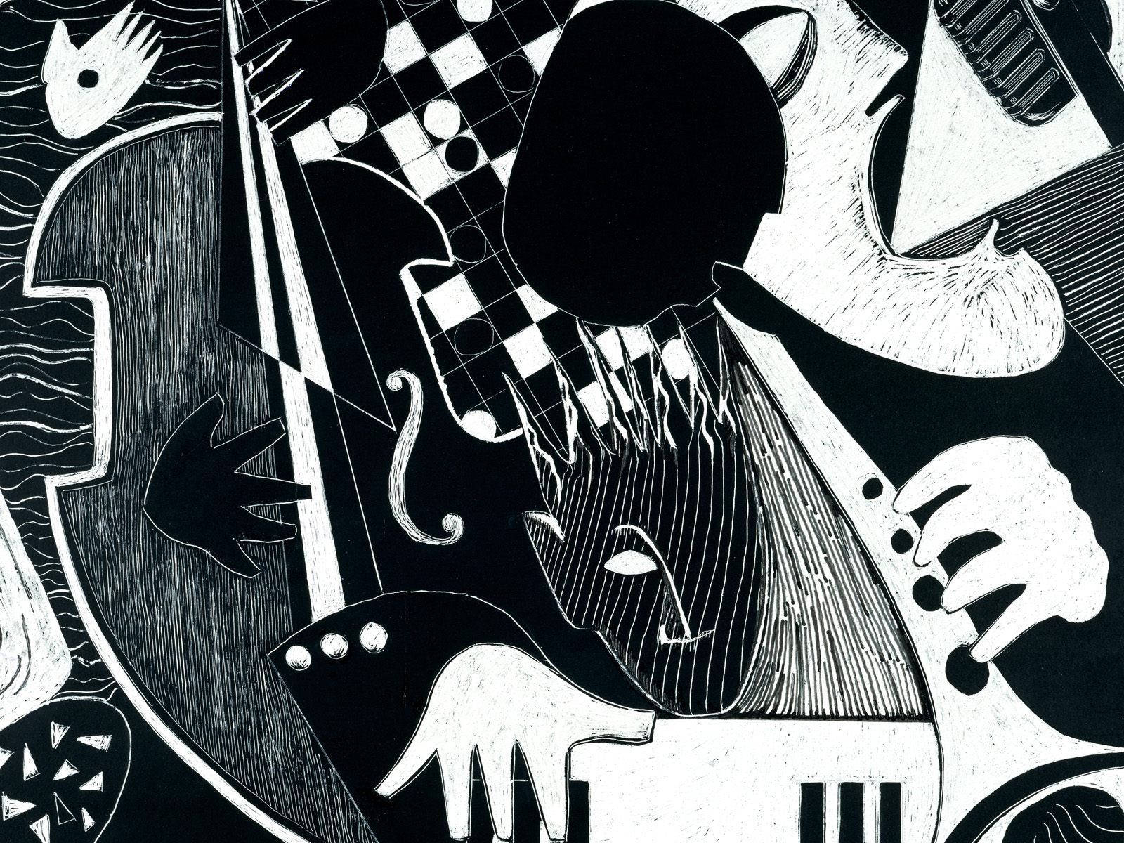 Jazz Abstract, black and white, abstract illustration, HD Desktop Wallpaper