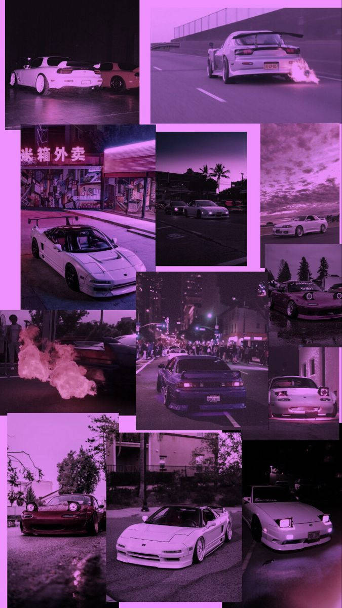 JDM Aesthetic, vibrant purple-toned, high-performance sports cars, SD Phone Wallpaper