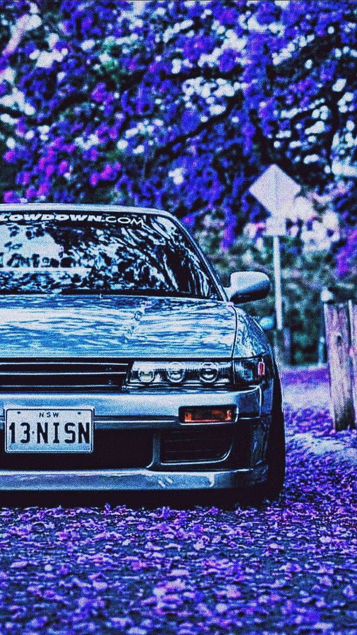 JDM Aesthetic, sakuras, silver sports car, HD Phone Wallpaper