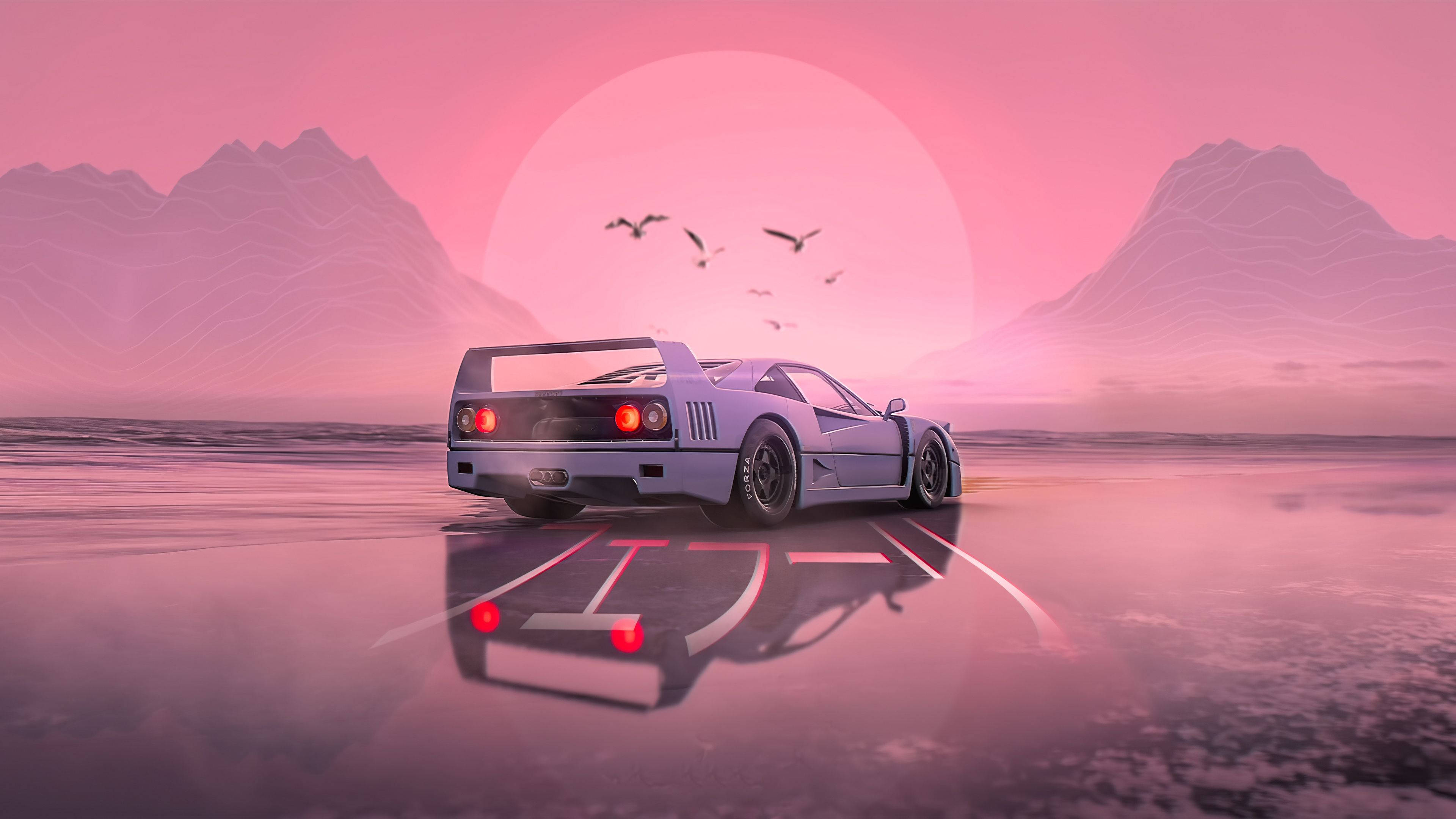 JDM Aesthetic, silver sports car, wet pavement, 4K Desktop Wallpaper
