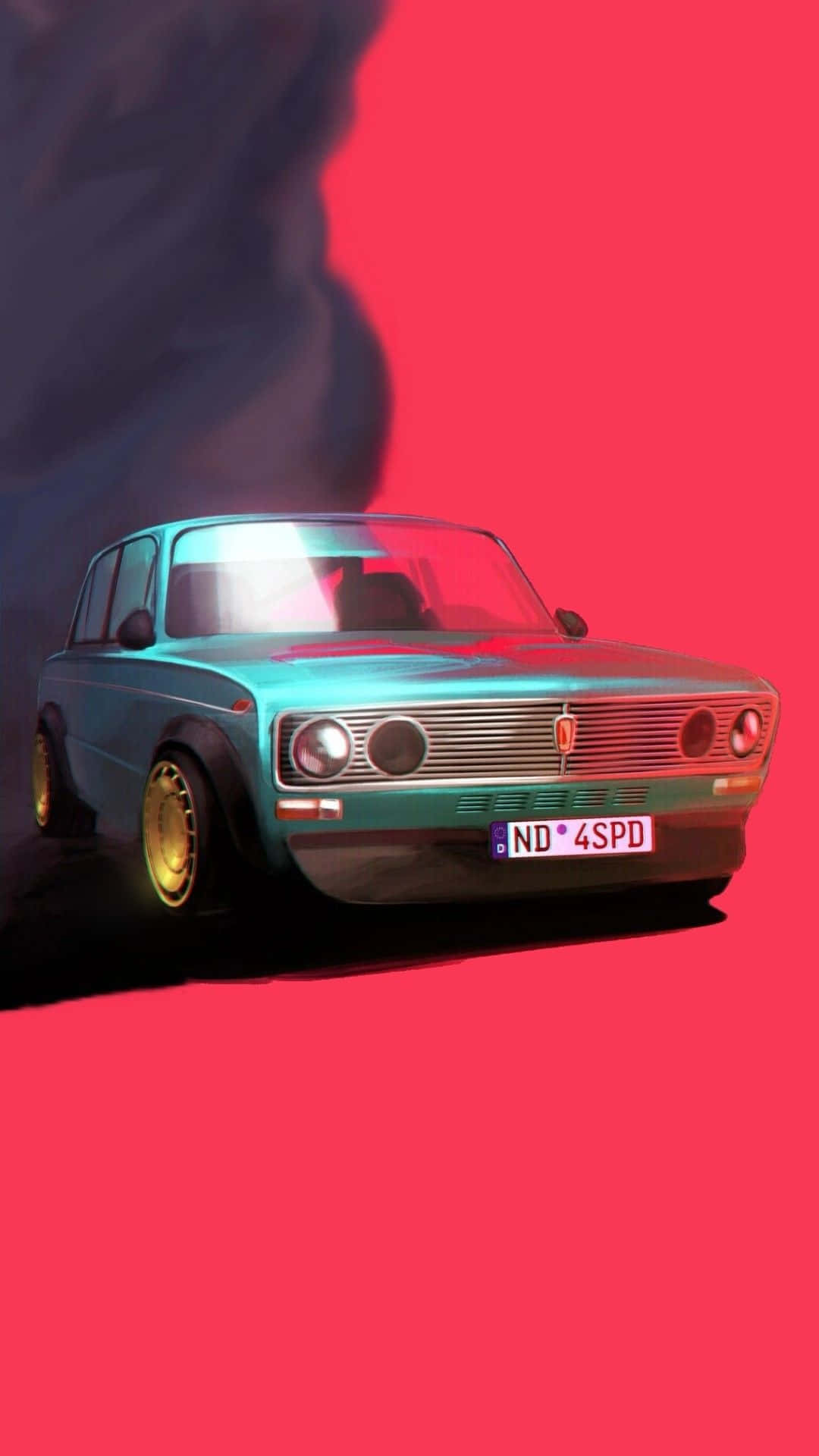 teal, vintage car, gold rims, Full HD Phone Wallpaper