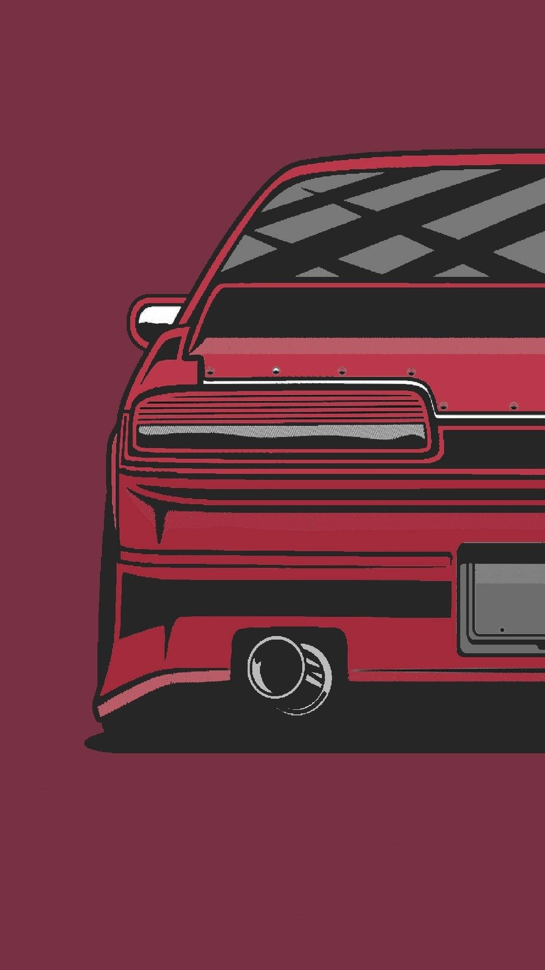 red jdm car, crimson background, black accents, Full HD Phone Wallpaper
