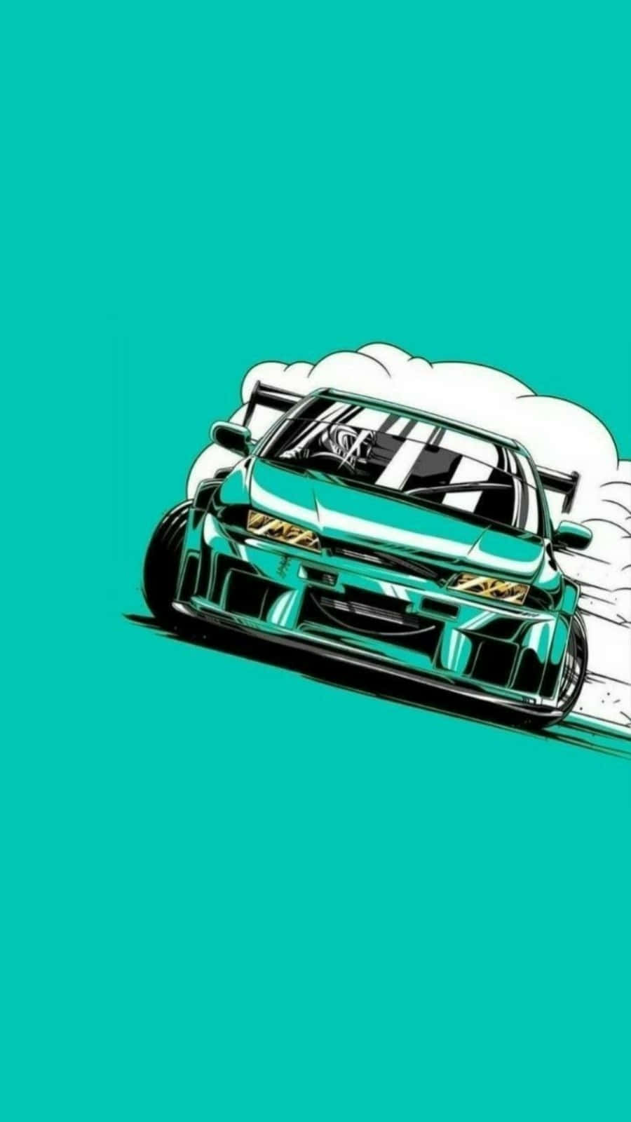 teal drift car, white smoke, solid teal background, HD Phone Wallpaper