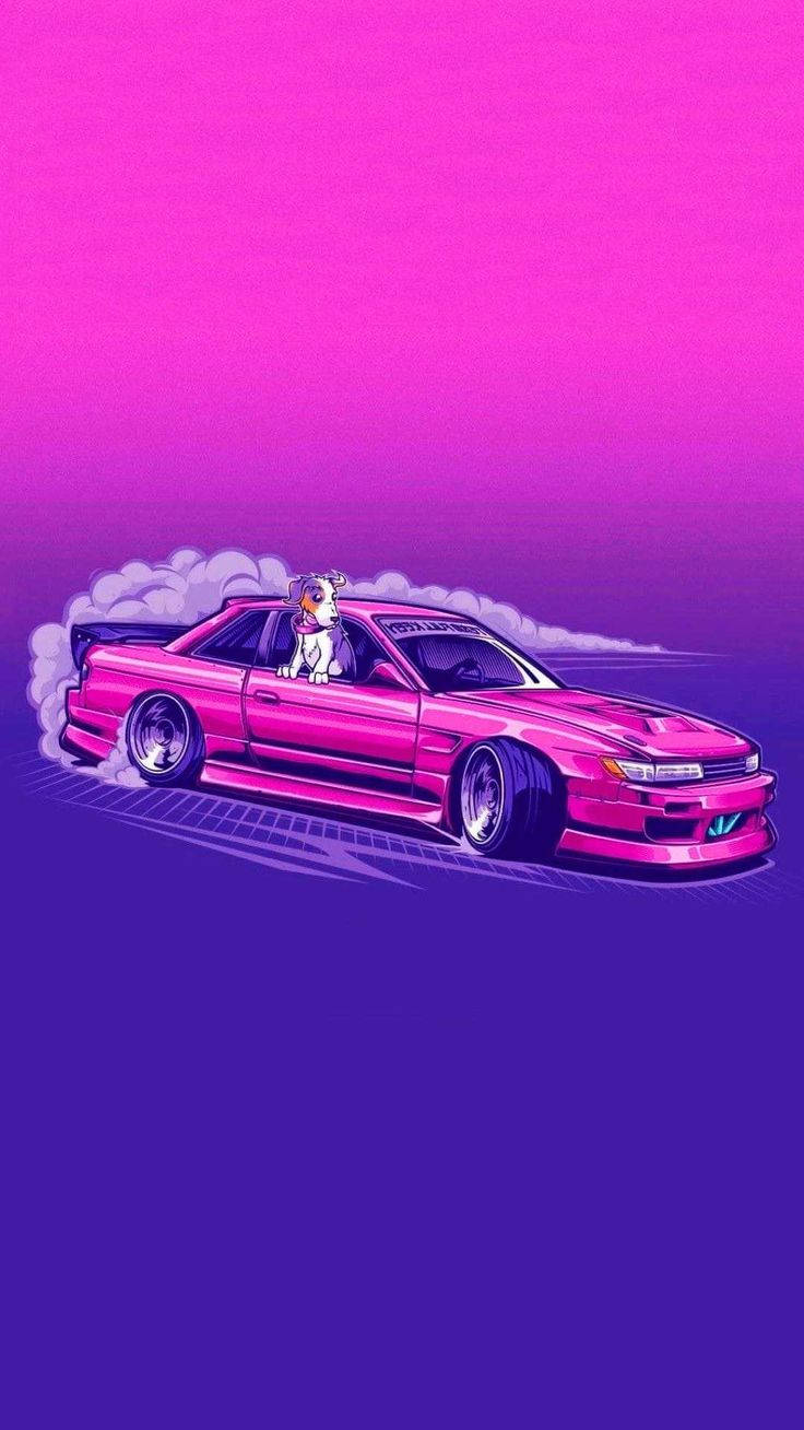 synthwave, JDM, pink sports car, HD Phone Wallpaper