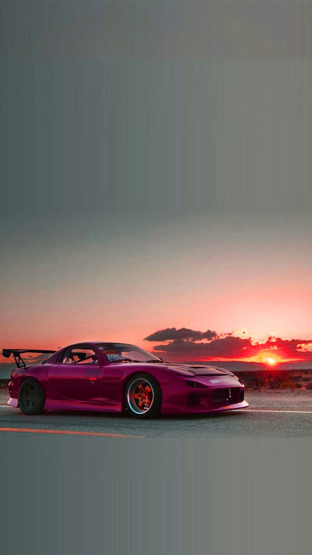 pink JDM car, sunset, vibrant magenta sports car, Full HD Phone Wallpaper