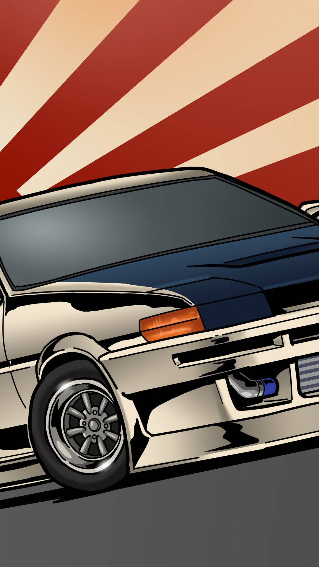 JDM Car, red and white stripes, silver sports car, Full HD Phone Wallpaper
