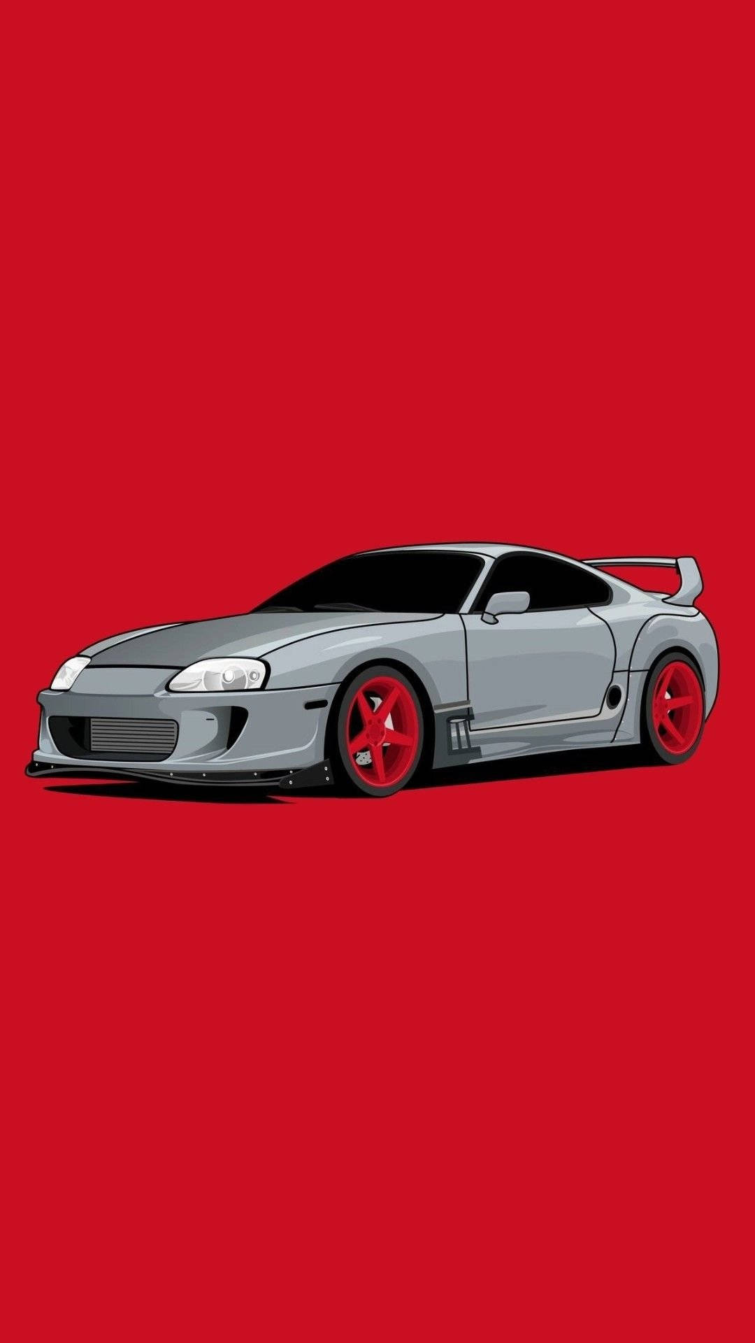 silver sports car, red rims, rear wing, Full HD Phone Wallpaper
