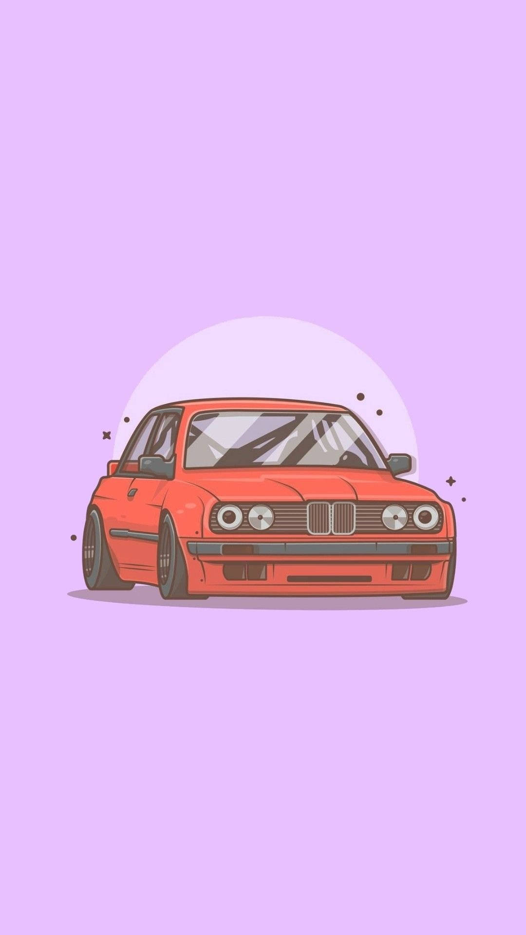 red BMW E30, lowered stance, soft lavender background, Full HD Phone Wallpaper