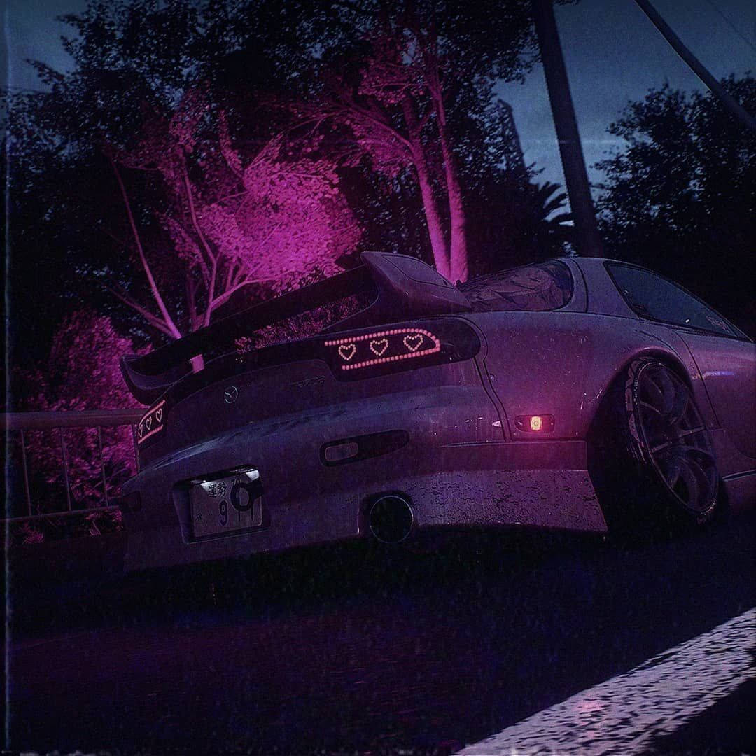 JDM Car, purple neon lights, heart-shaped taillights, SD Desktop Wallpaper