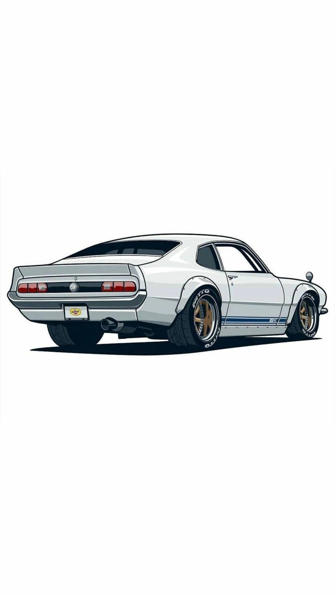 white, classic muscle car, blue stripes, Full HD Phone Wallpaper
