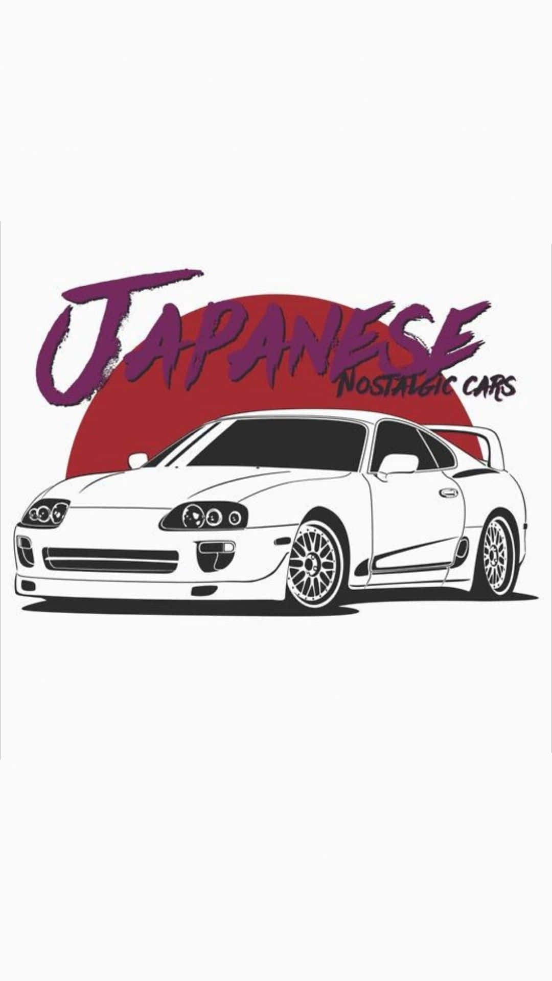 JDM Artwork, white Japanese sports car, bold black lines, Full HD Phone Wallpaper