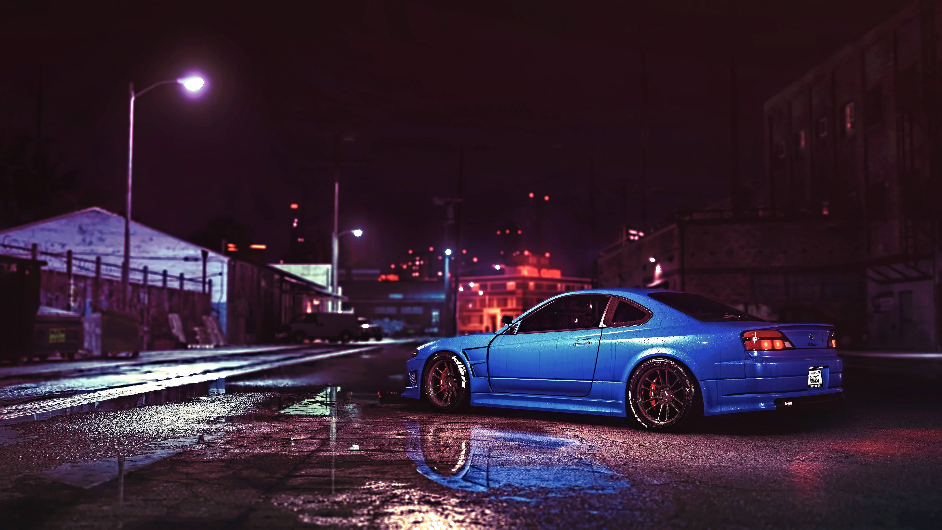 blue, JDM Car, night, 4K Desktop Wallpaper