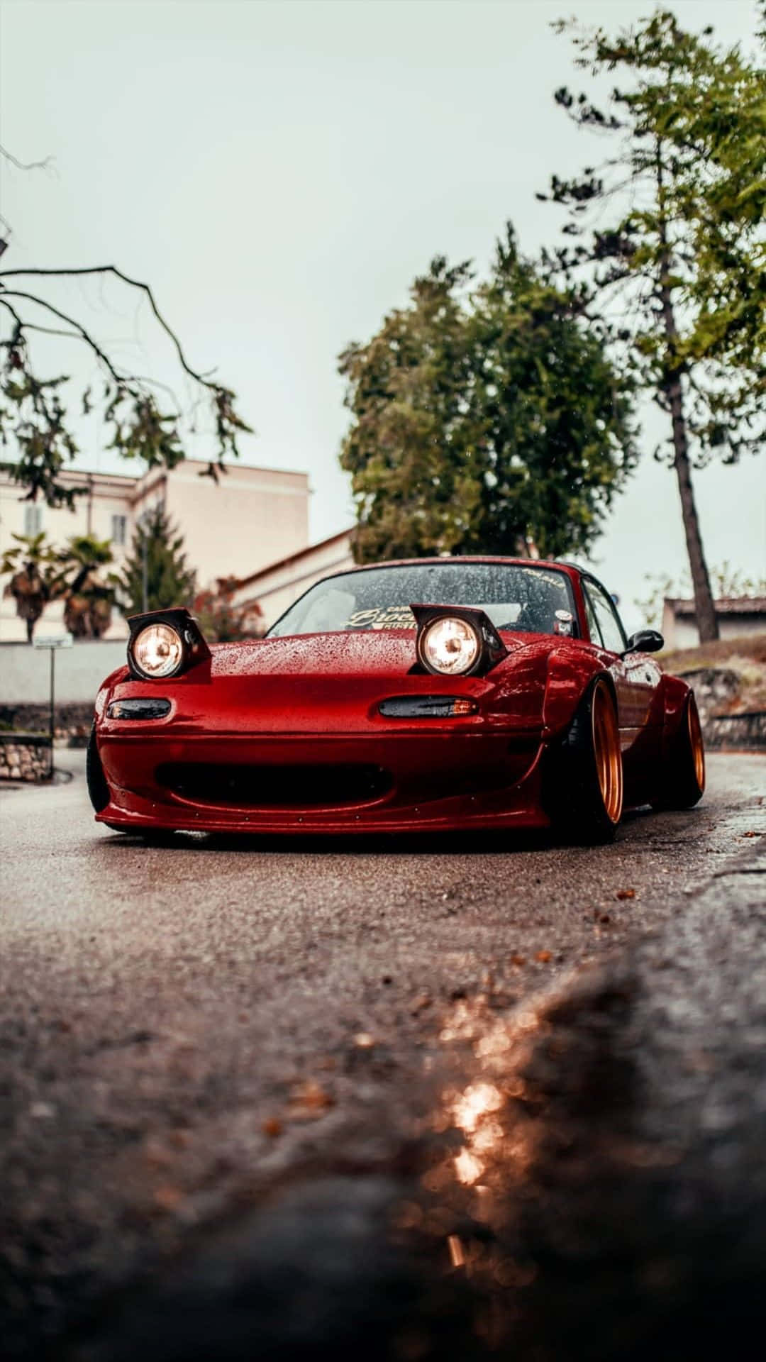 JDM iPhone, glossy red, gold rims, Full HD Phone Wallpaper