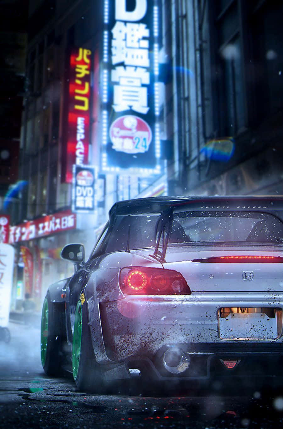 JDM iPhone, silver drift car, glowing red taillights, HD Phone Wallpaper