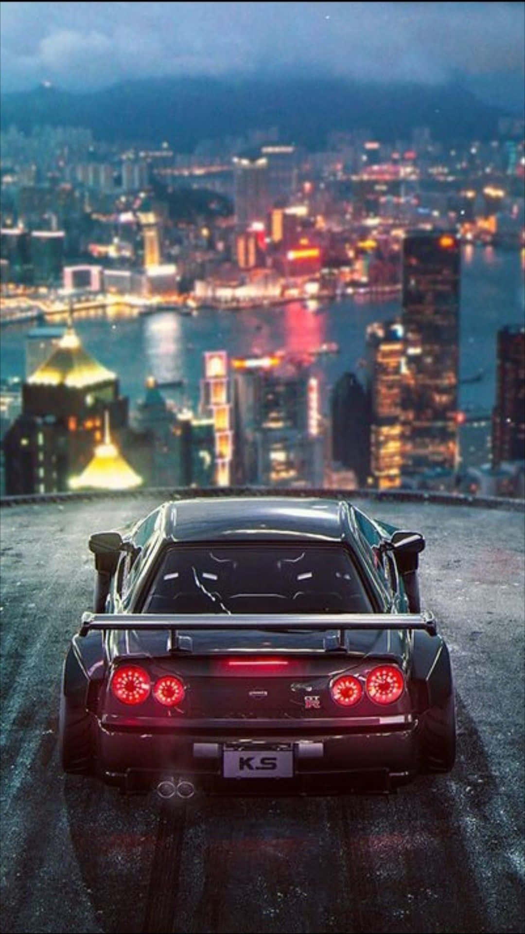 JDM iPhone, black sports car, glowing red taillights, Full HD Phone Wallpaper