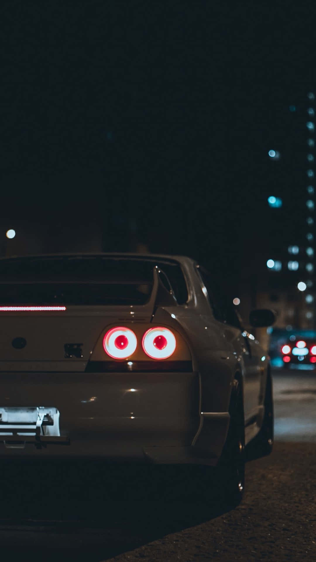 JDM iPhone, silver sports car, glowing red circular taillights, Full HD Phone Wallpaper