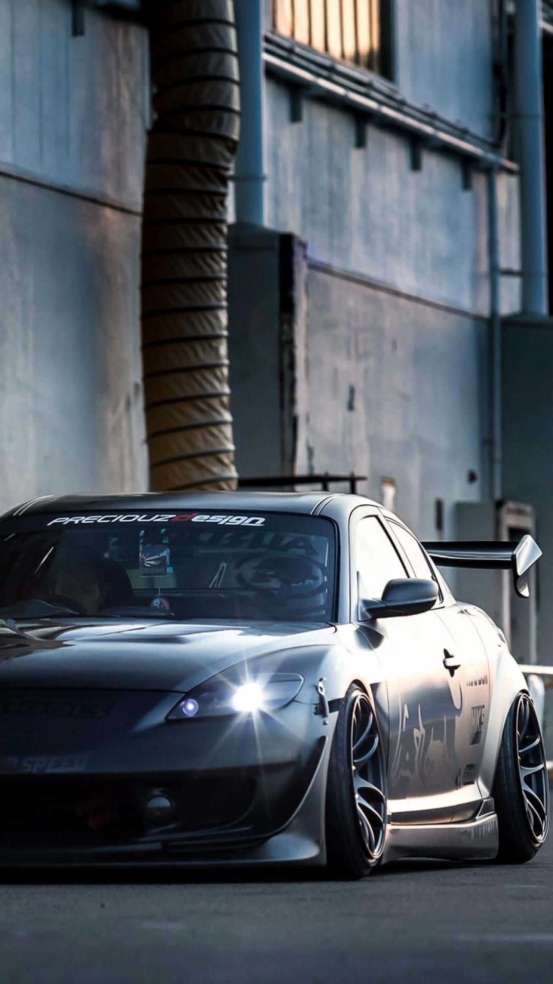Jdm iPhone, sleek silver drift car, glowing headlights, Full HD Phone Wallpaper