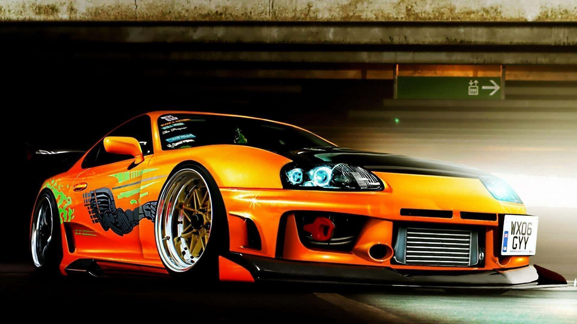 JDM Supra, vibrant orange, glowing headlights, Full HD Desktop Wallpaper