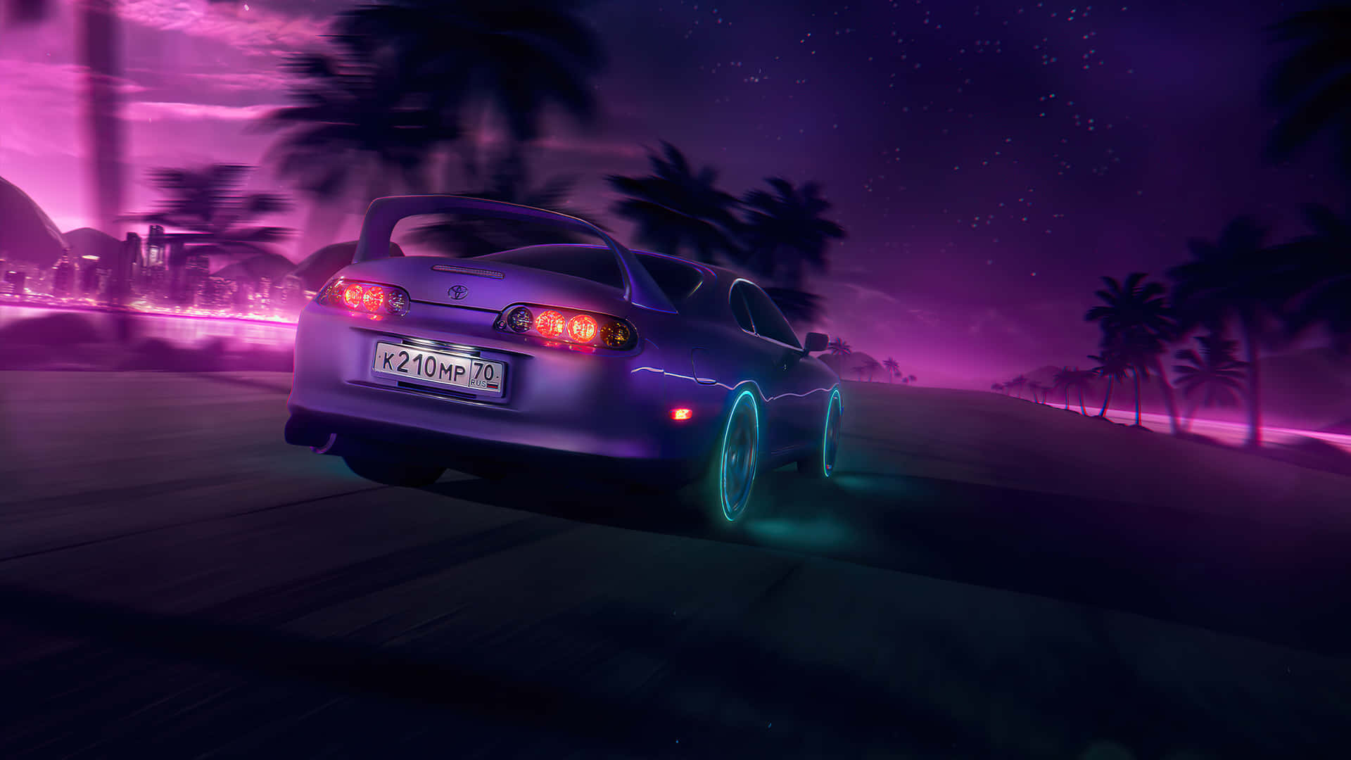 JDM Supra, purple sports car, glowing wheels, Full HD Desktop Wallpaper