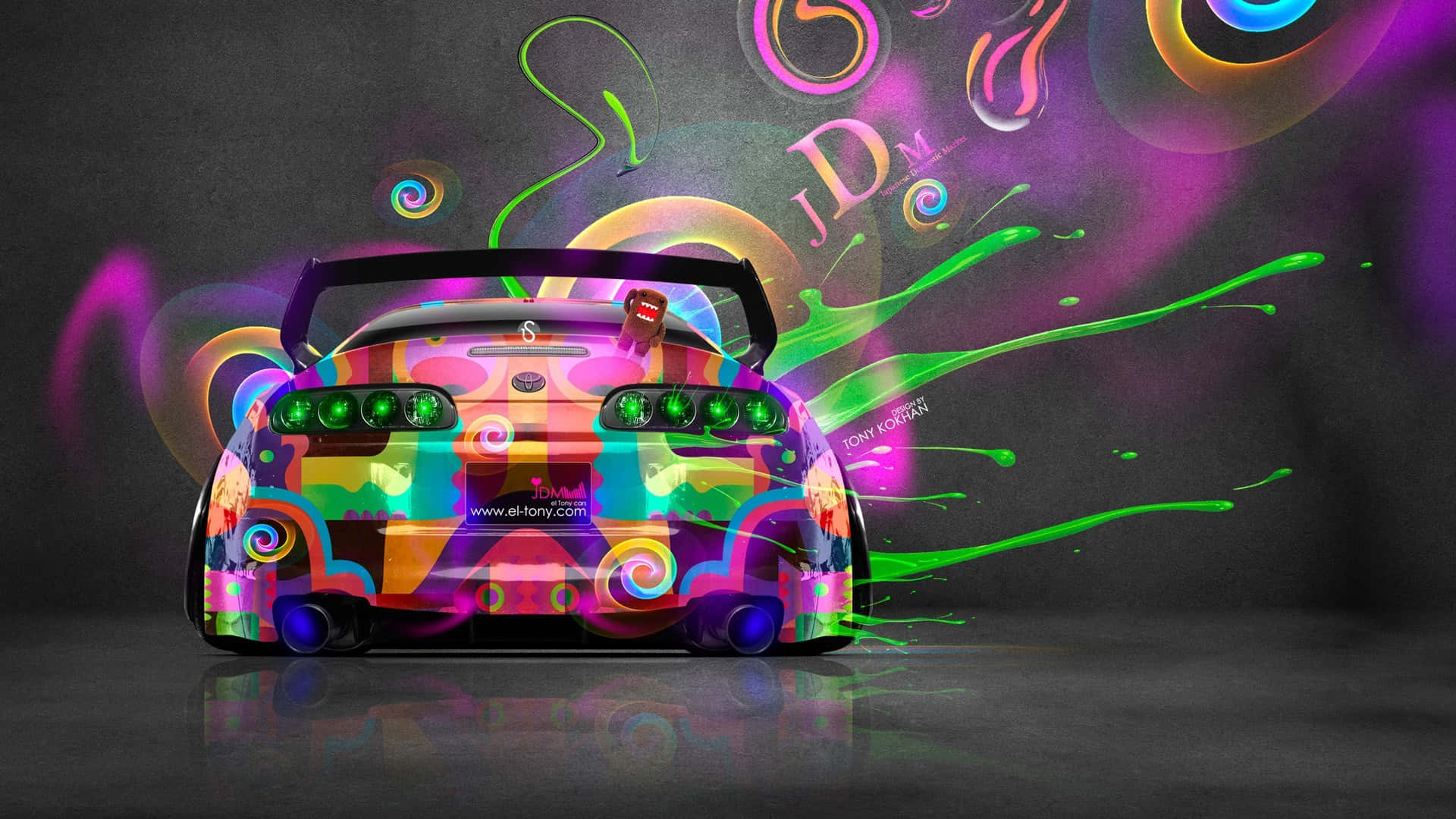 Jdm Supra, neon swirls, glowing green lights, Full HD Desktop Wallpaper