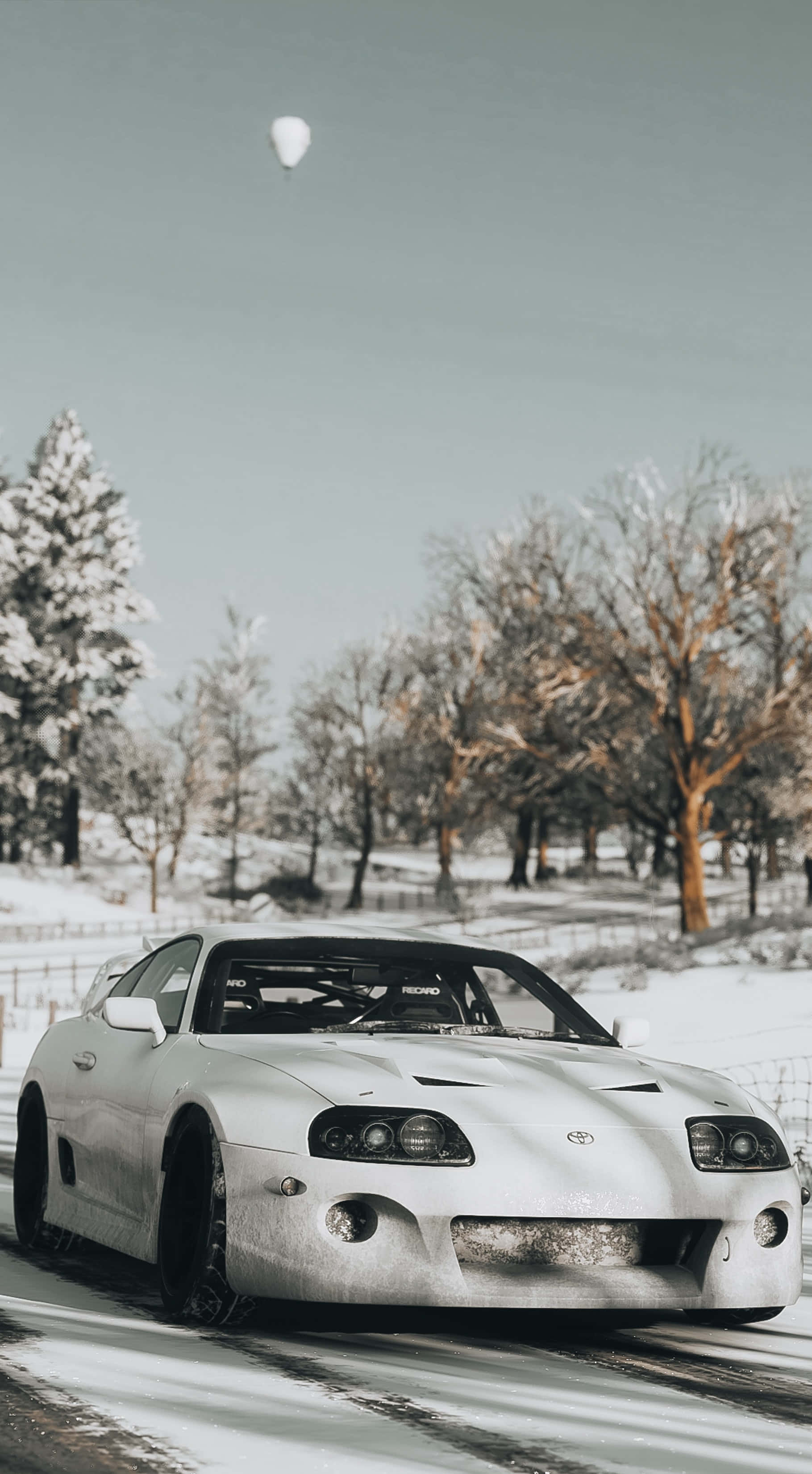 JDM Supra, white, snowy road, 2K Phone Wallpaper