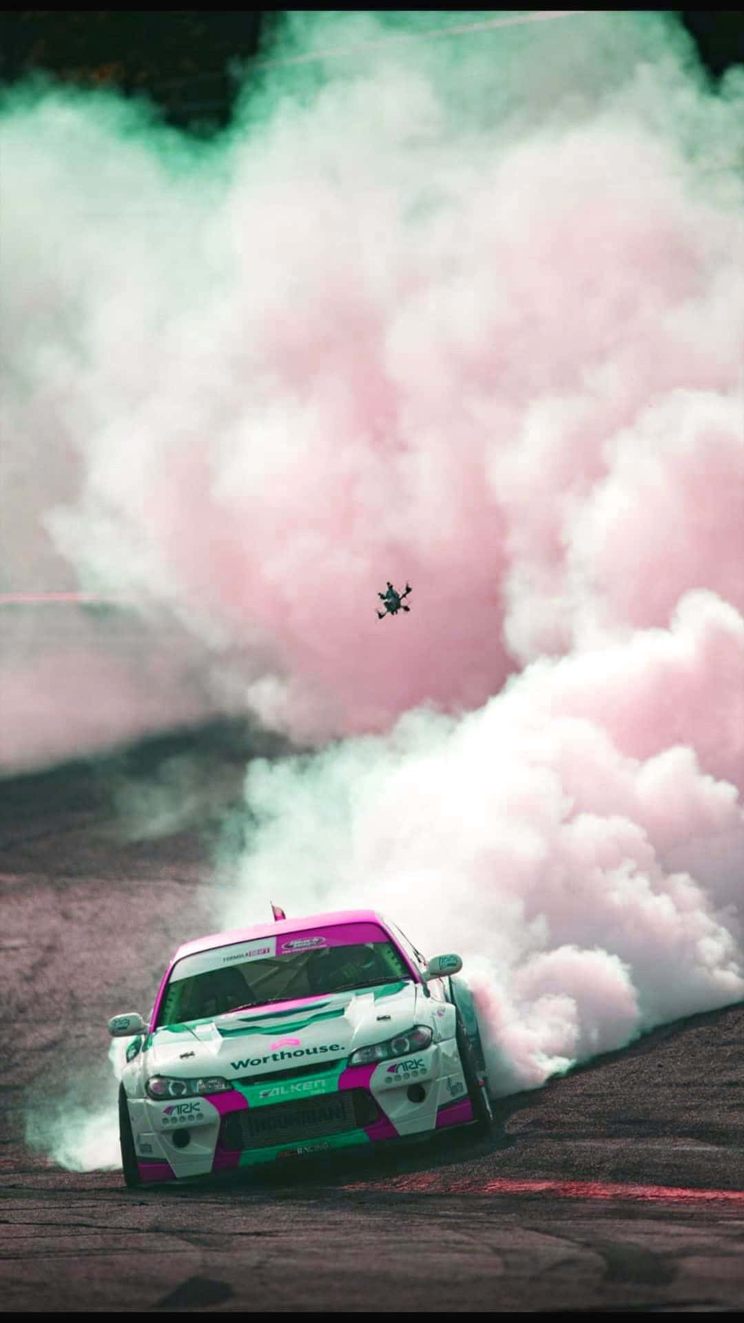 Jdm, drift car, pink and white smoke, Full HD Phone Wallpaper