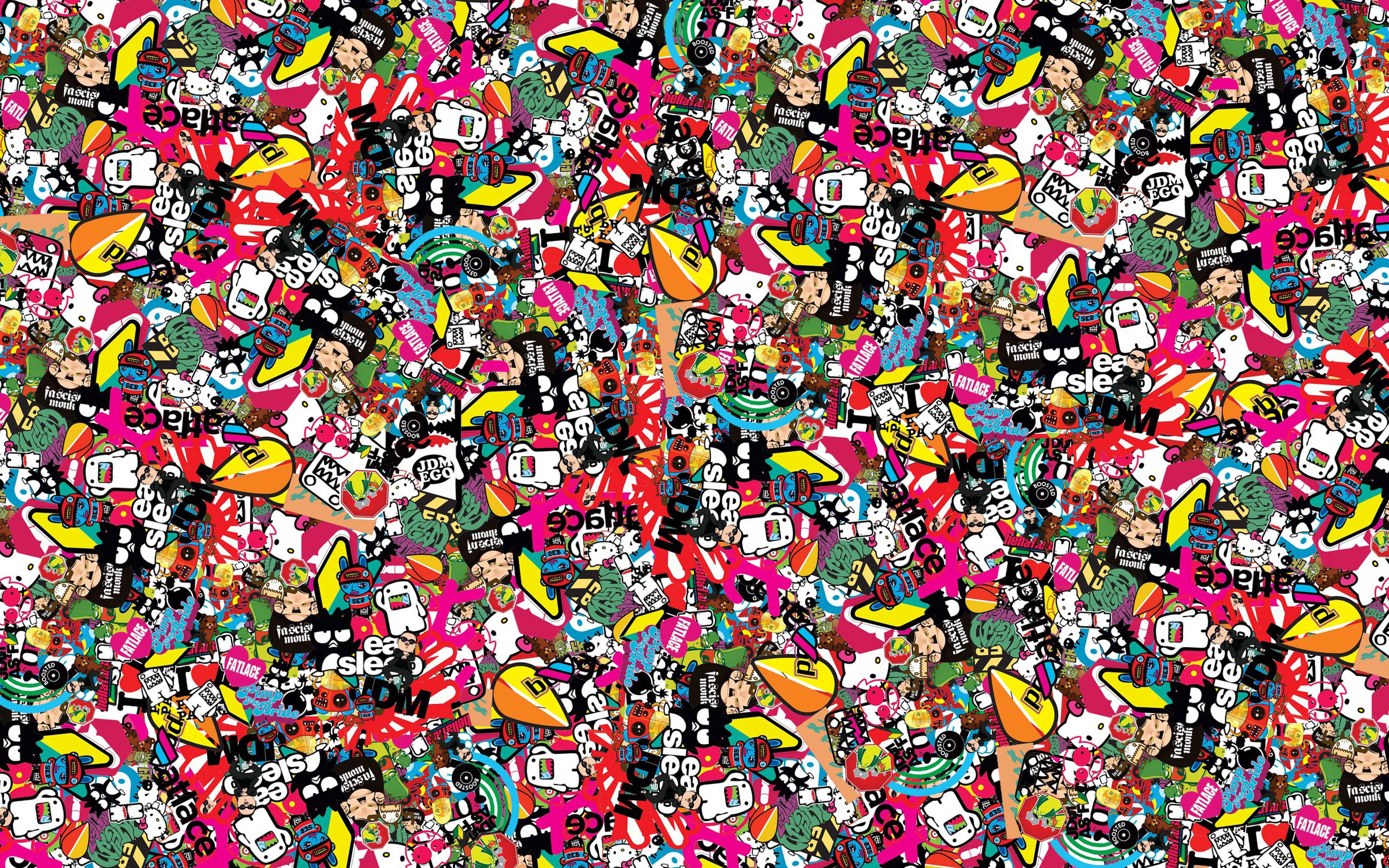 JDM, colorful cartoon stickers, logos, 4K Desktop Wallpaper