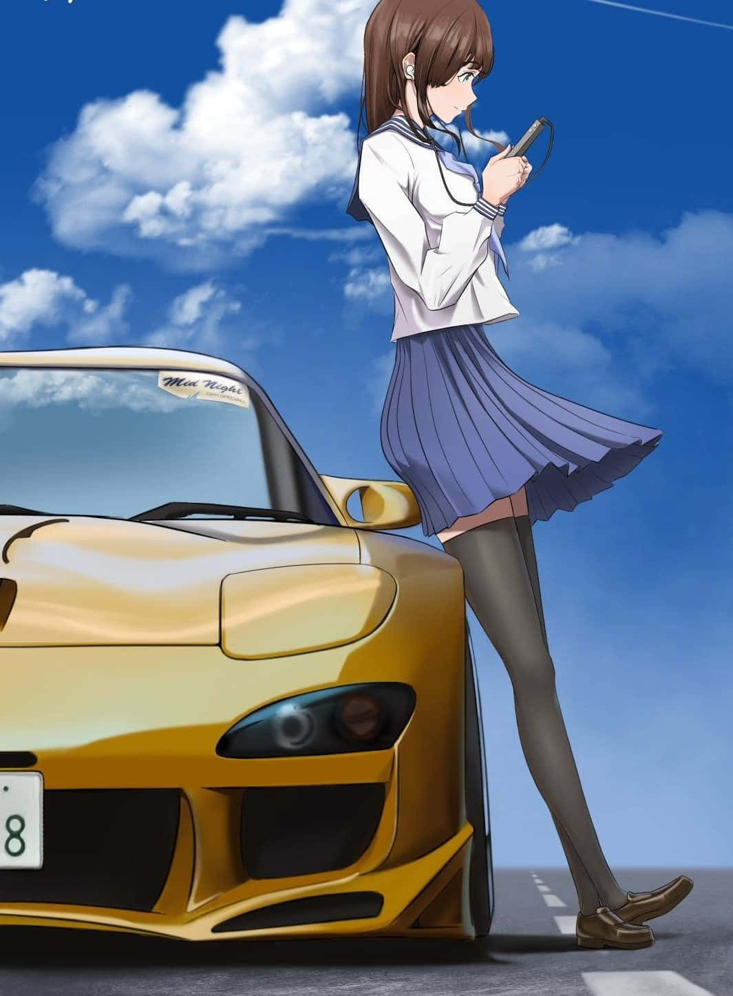 gold Mazda RX-7, JDM, anime, HD Phone Wallpaper