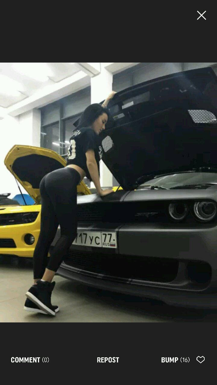 matte black Dodge Challenger, engine bay open, well-lit garage, HD Phone Wallpaper