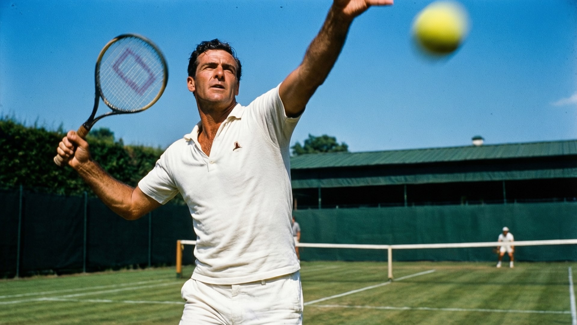 Jean Borotra, white tennis gear, yellow ball, Full HD Desktop Wallpaper