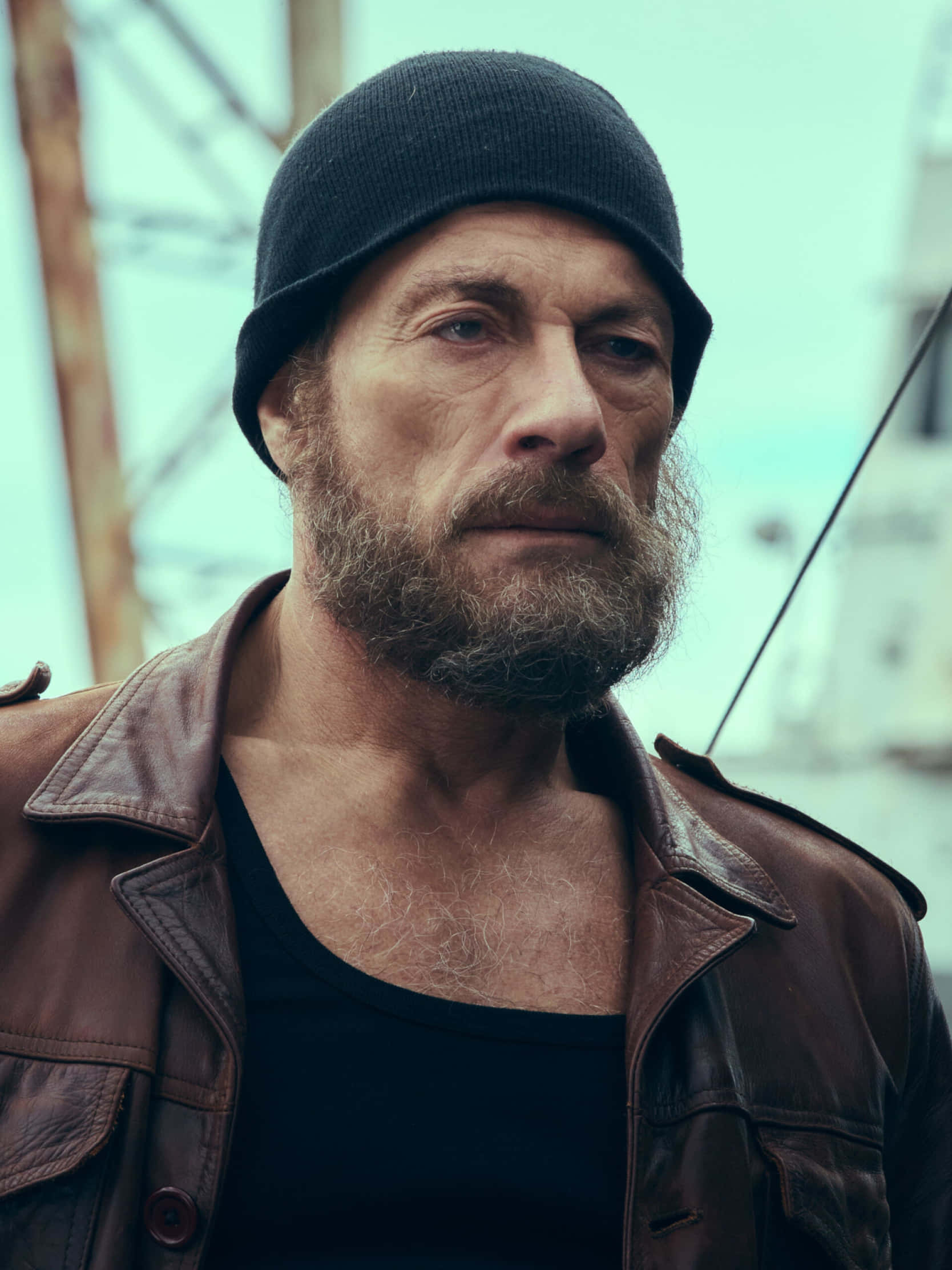 Jean-Claude Van Damme, black beanie, brown leather jacket, Full HD Phone Wallpaper