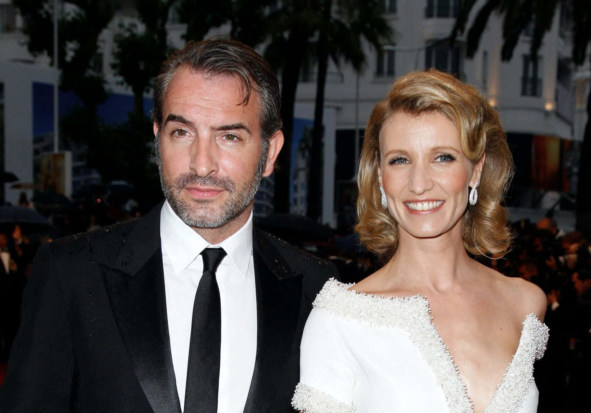 Jean Dujardin, black tuxedo, white beaded dress, Full HD Desktop Wallpaper